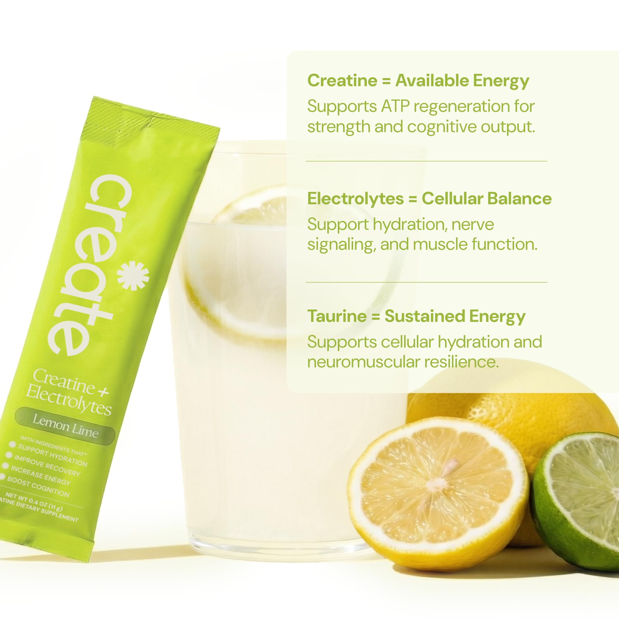 Create Creatine Monohydrate + Electrolyte Complex stick pack with fitness equipment