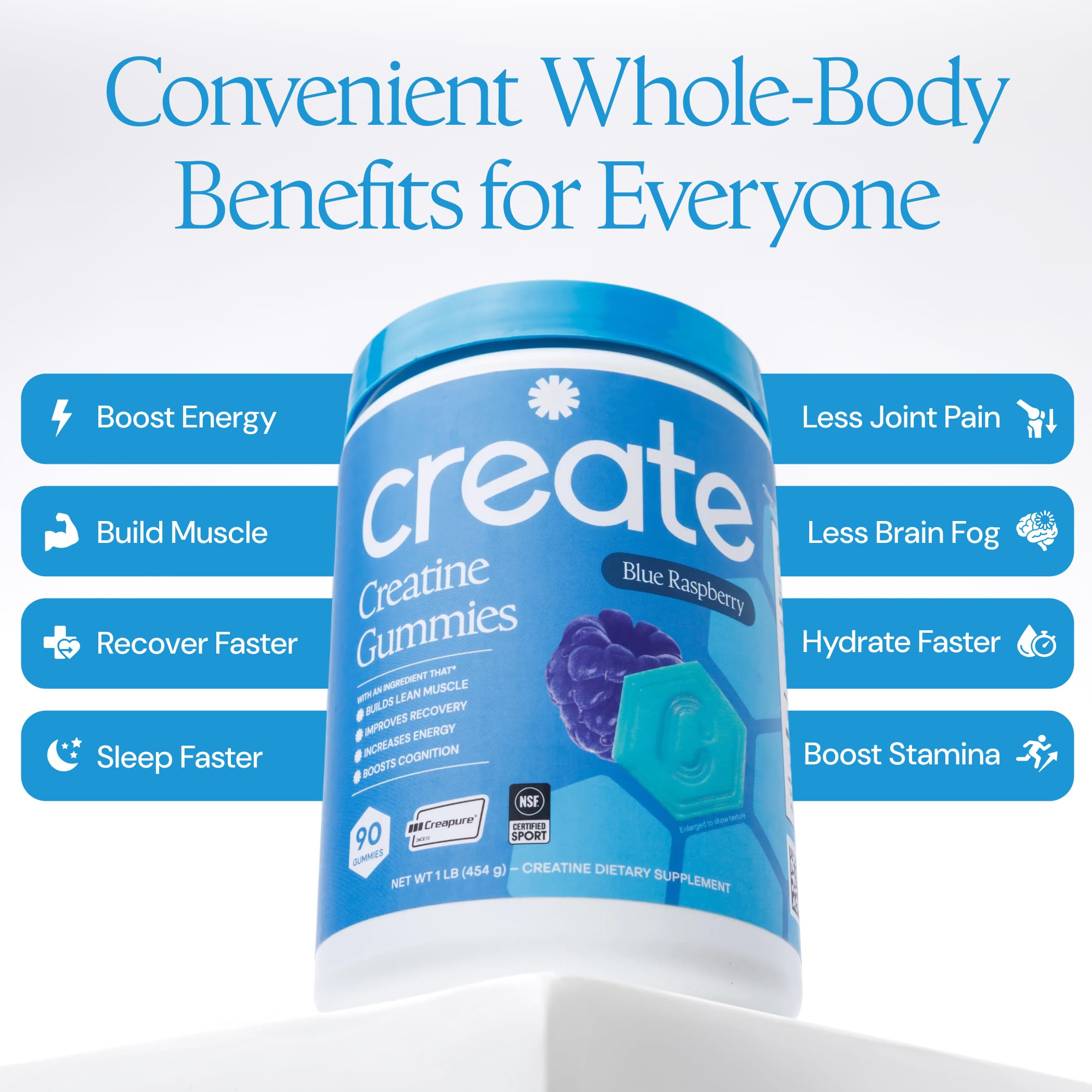 Create Vegan Creatine Gummies side view packaging