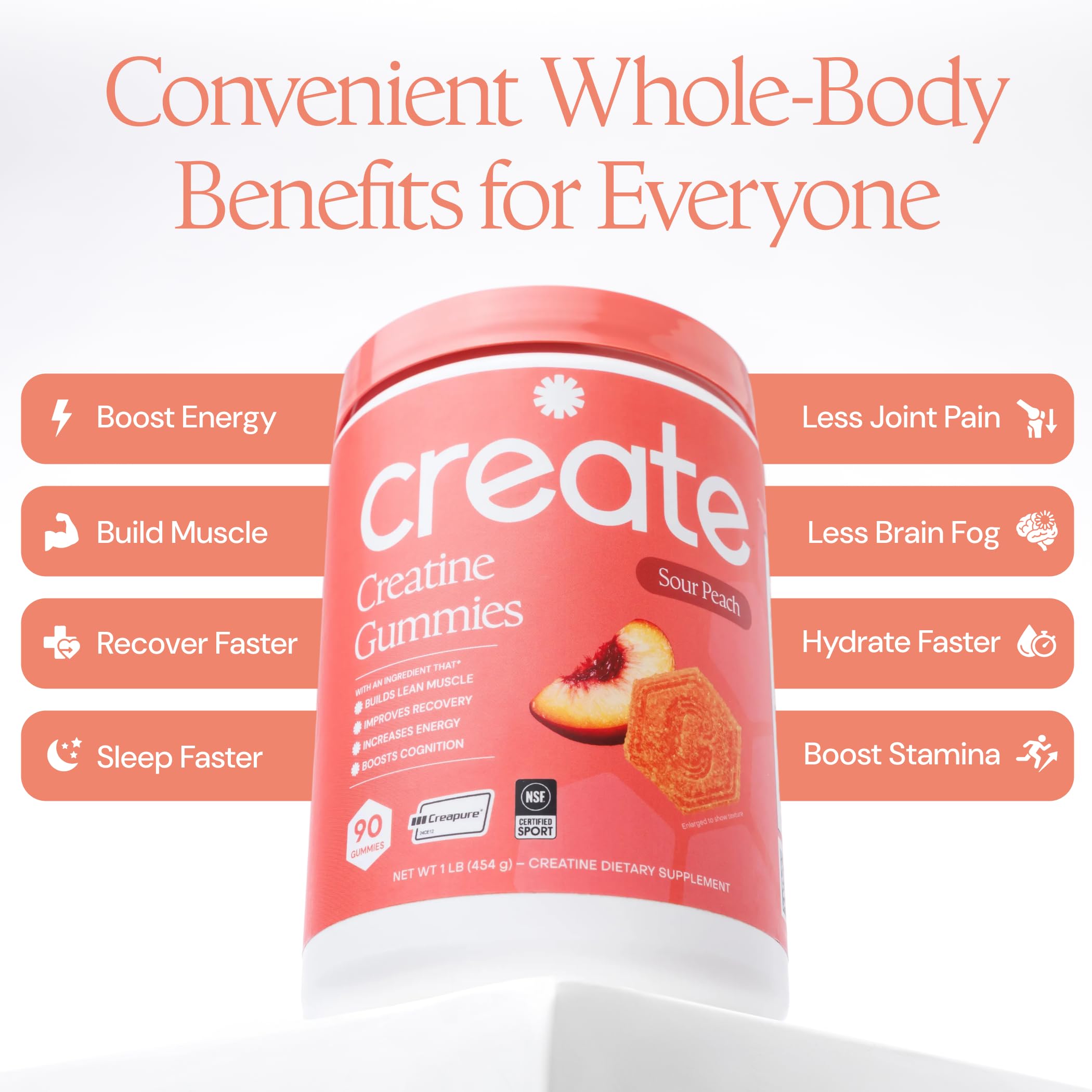 Create Vegan Creatine Gummies side view showing gummy texture