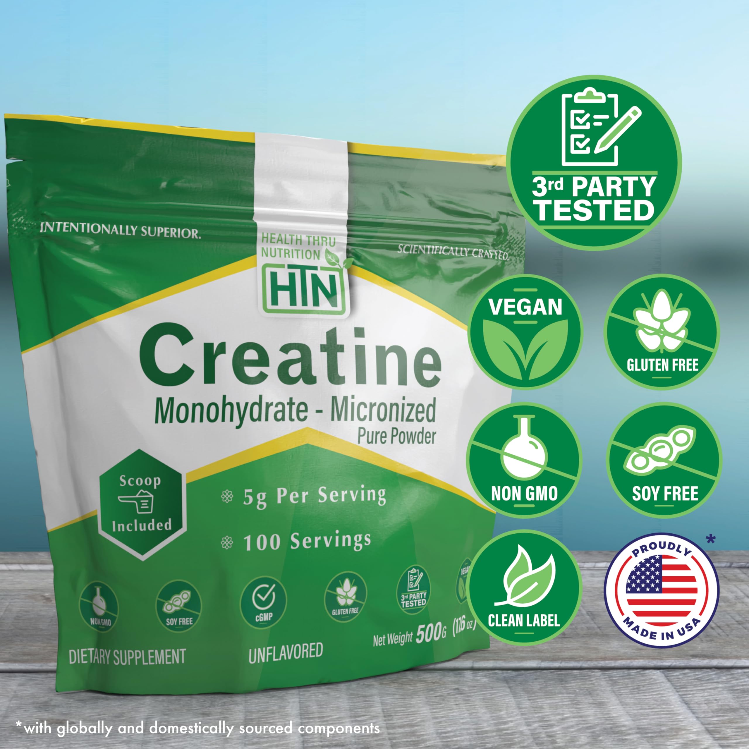 Creatine Monohydrate powder with scoop included