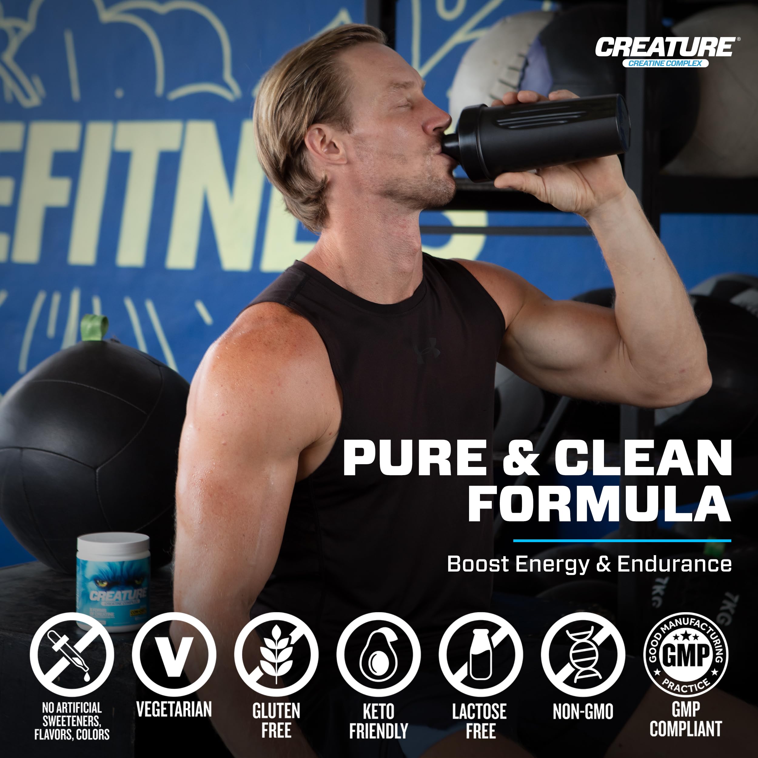 CREATURE Creatine Complex 680g on a kitchen counter