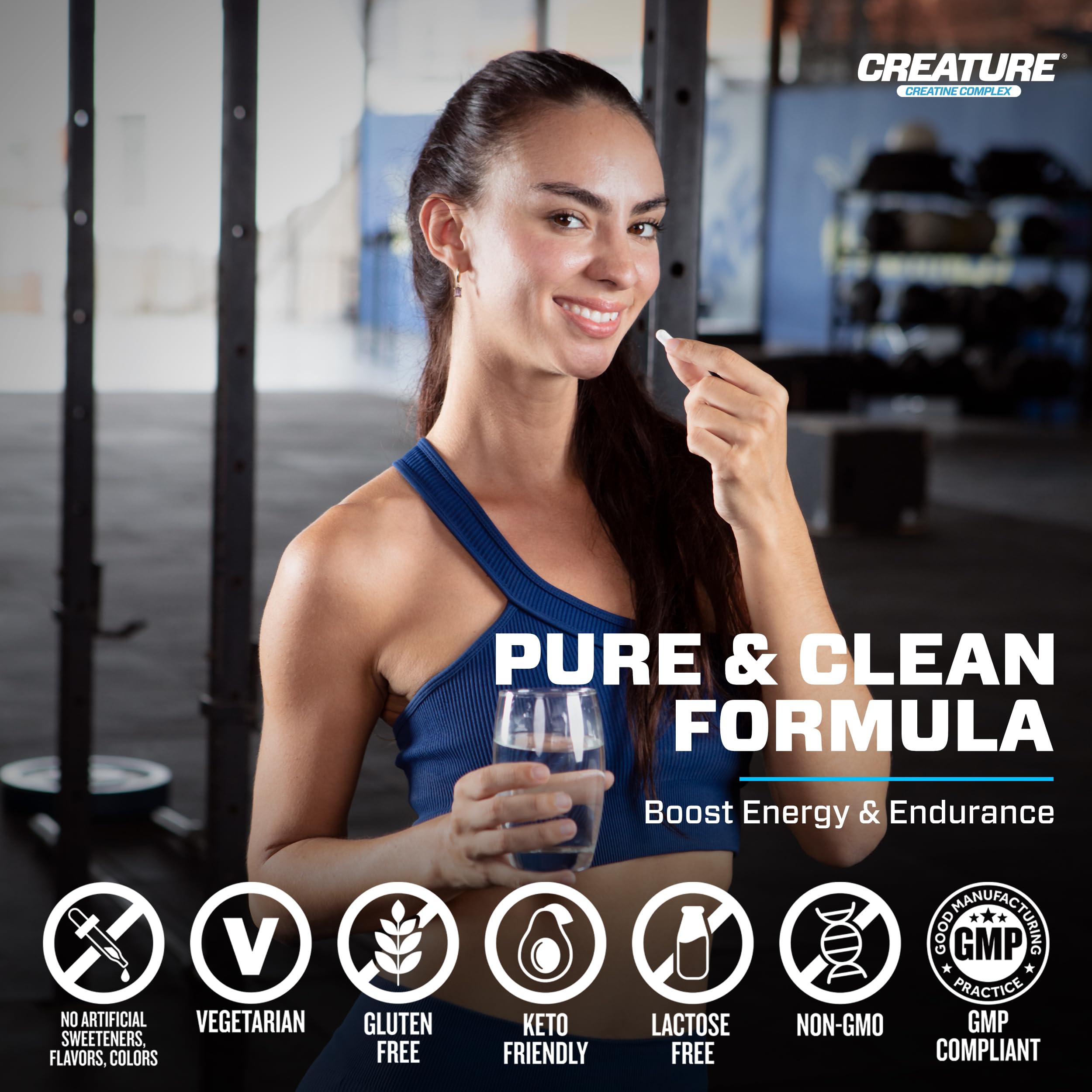 CREATURE Creatine Monohydrate Capsules in hand