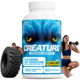CREATURE Creatine Monohydrate Capsules on a gym bench
