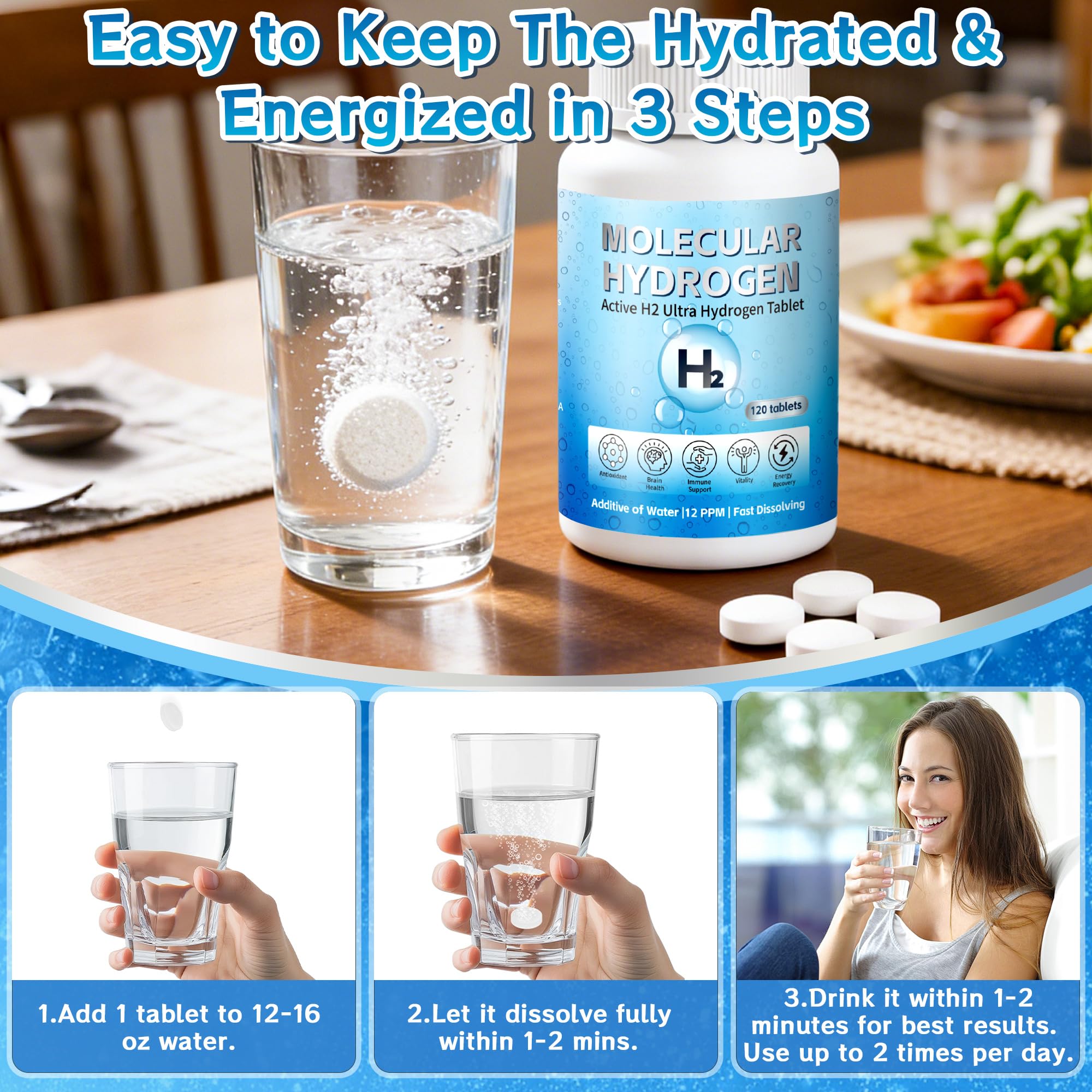 Crobirware Magnesium Hydrogen Tablets on a kitchen counter