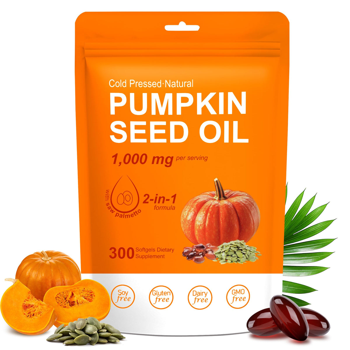 Crobirware Pumpkin Seed Oil & Saw Palmetto 300 Softgels front view