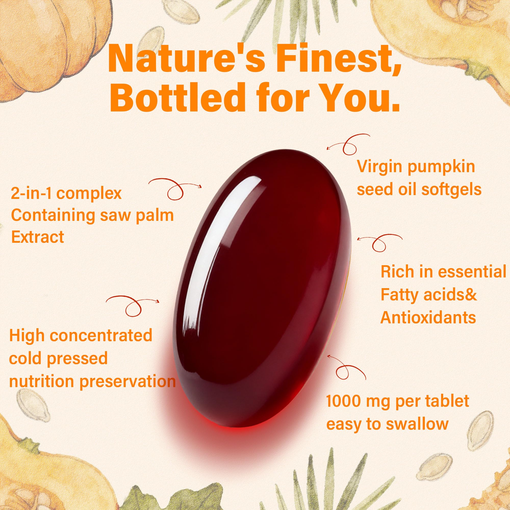 Crobirware Pumpkin Seed Oil & Saw Palmetto softgels bottle side view