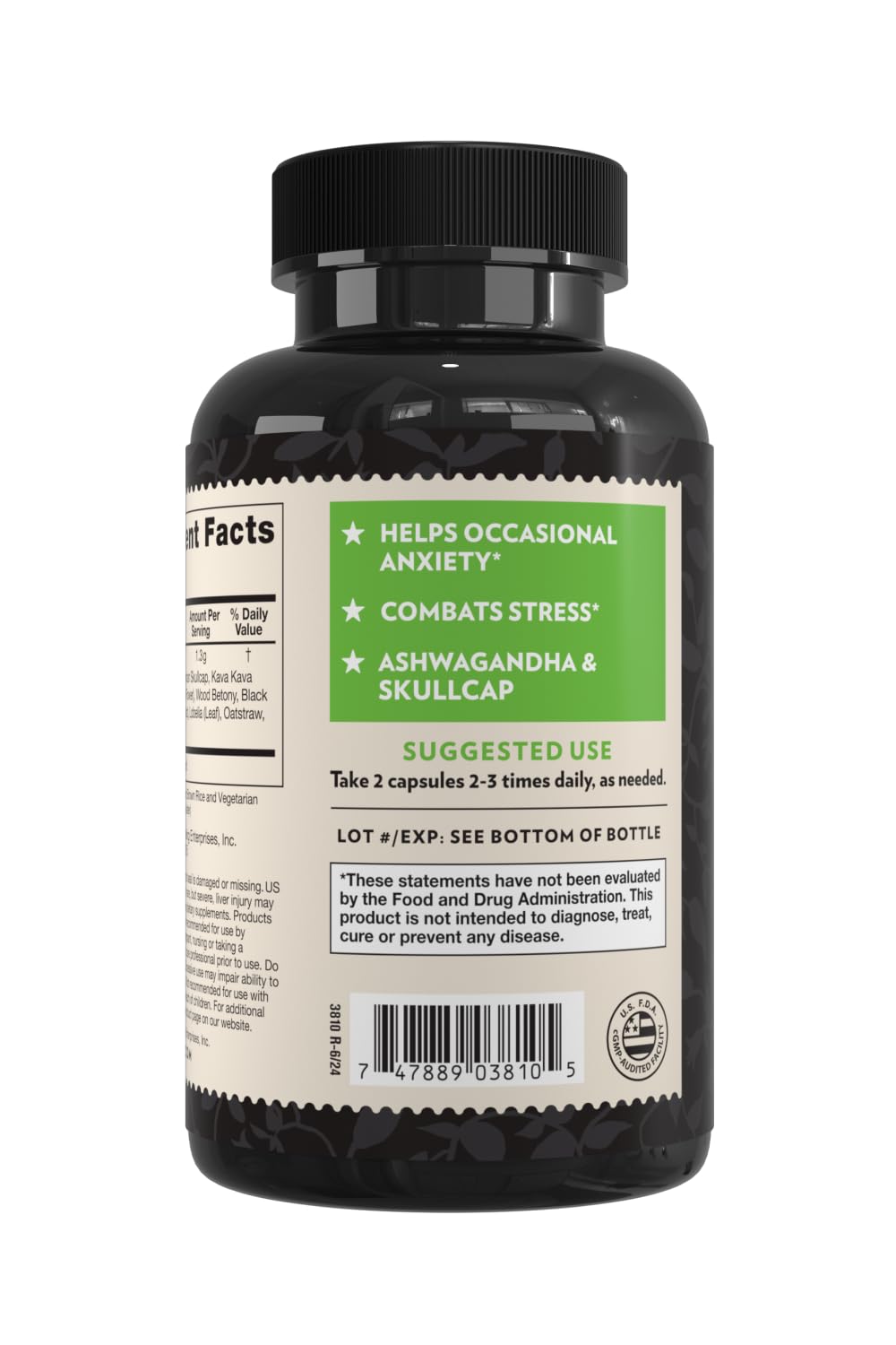 Crystal Star Kava Kava Capsules side view showing ingredients