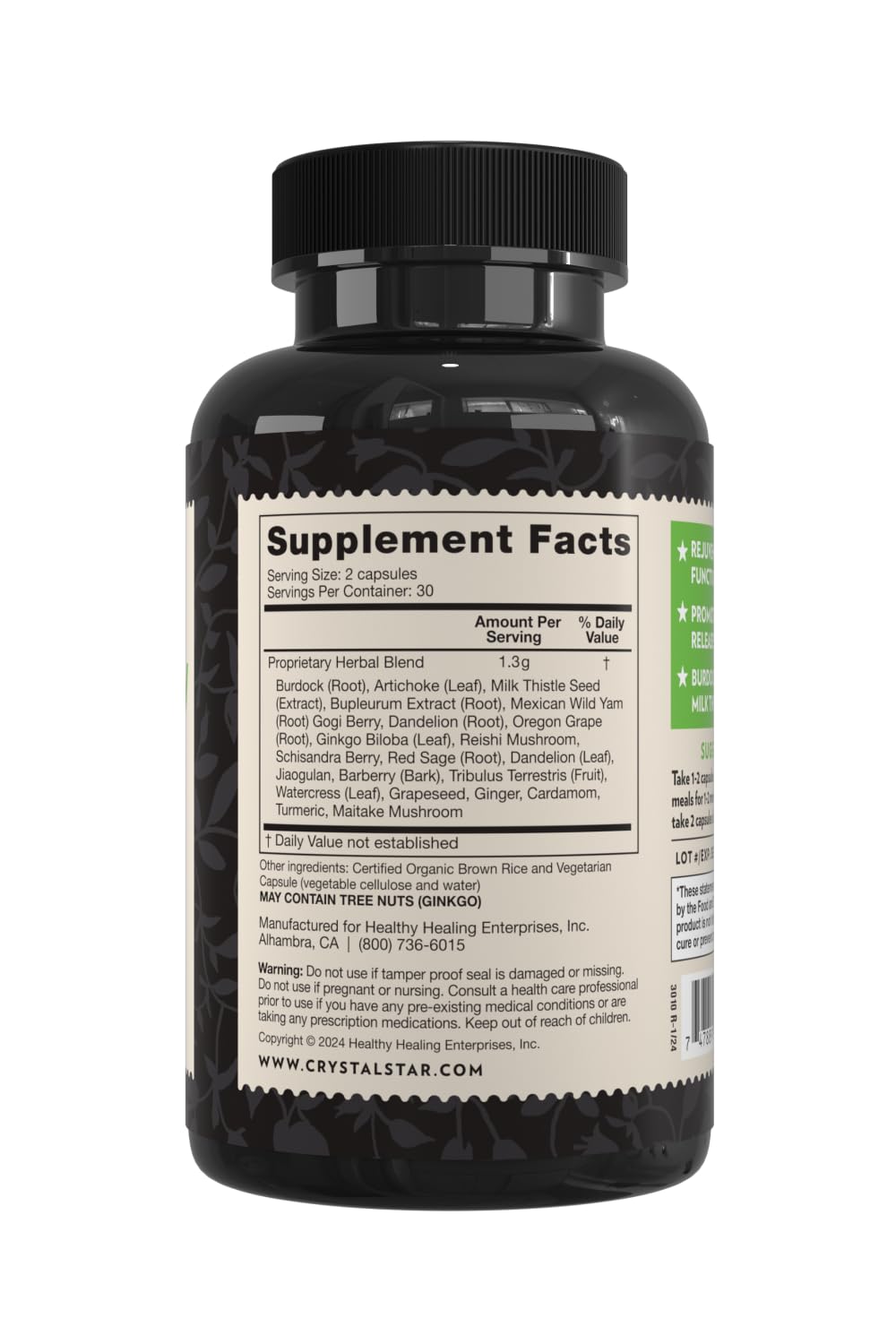 Crystal Star Liver Renew herbal supplement side view with ingredients