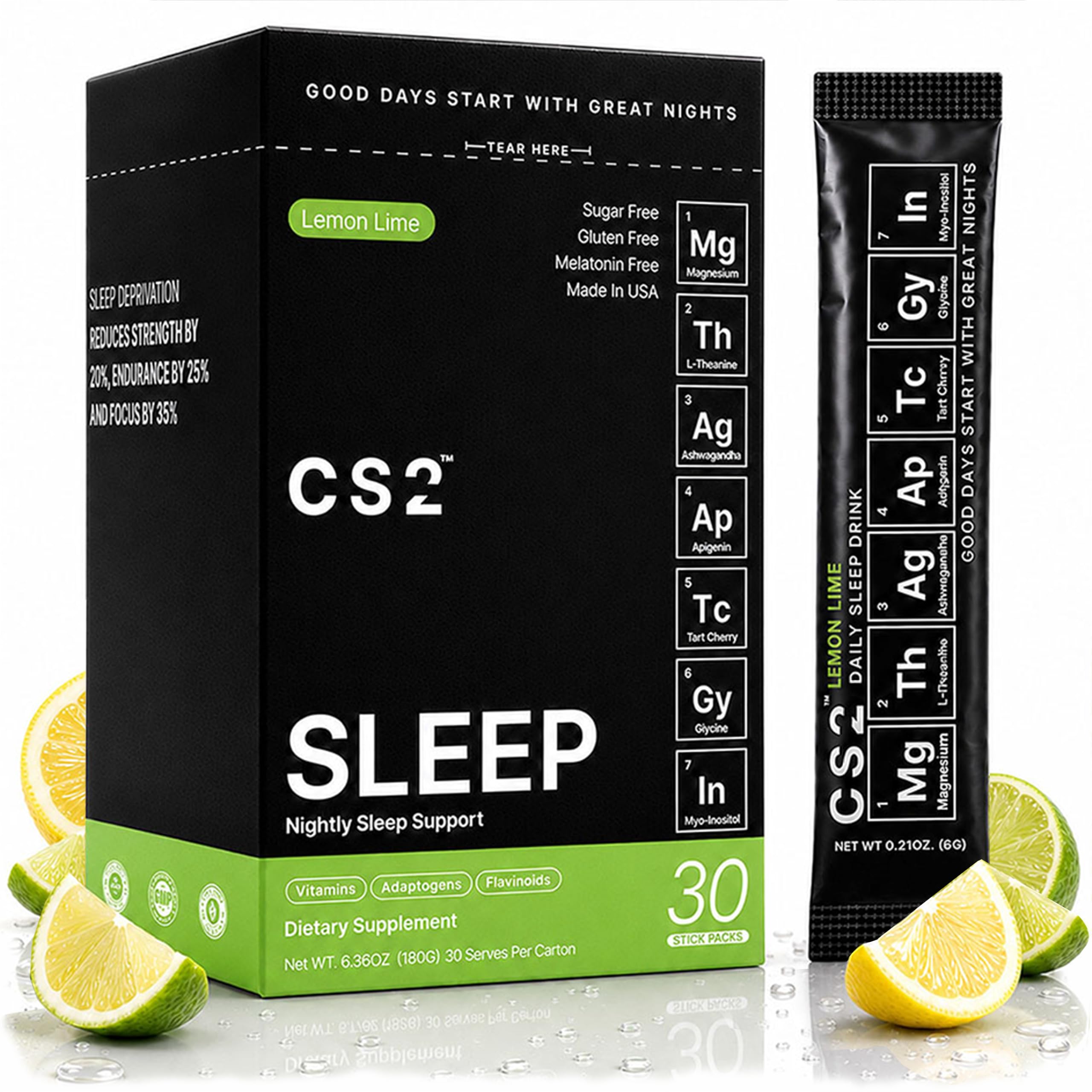 CS2 Drink Mix Lemon Lime front view with stick packs