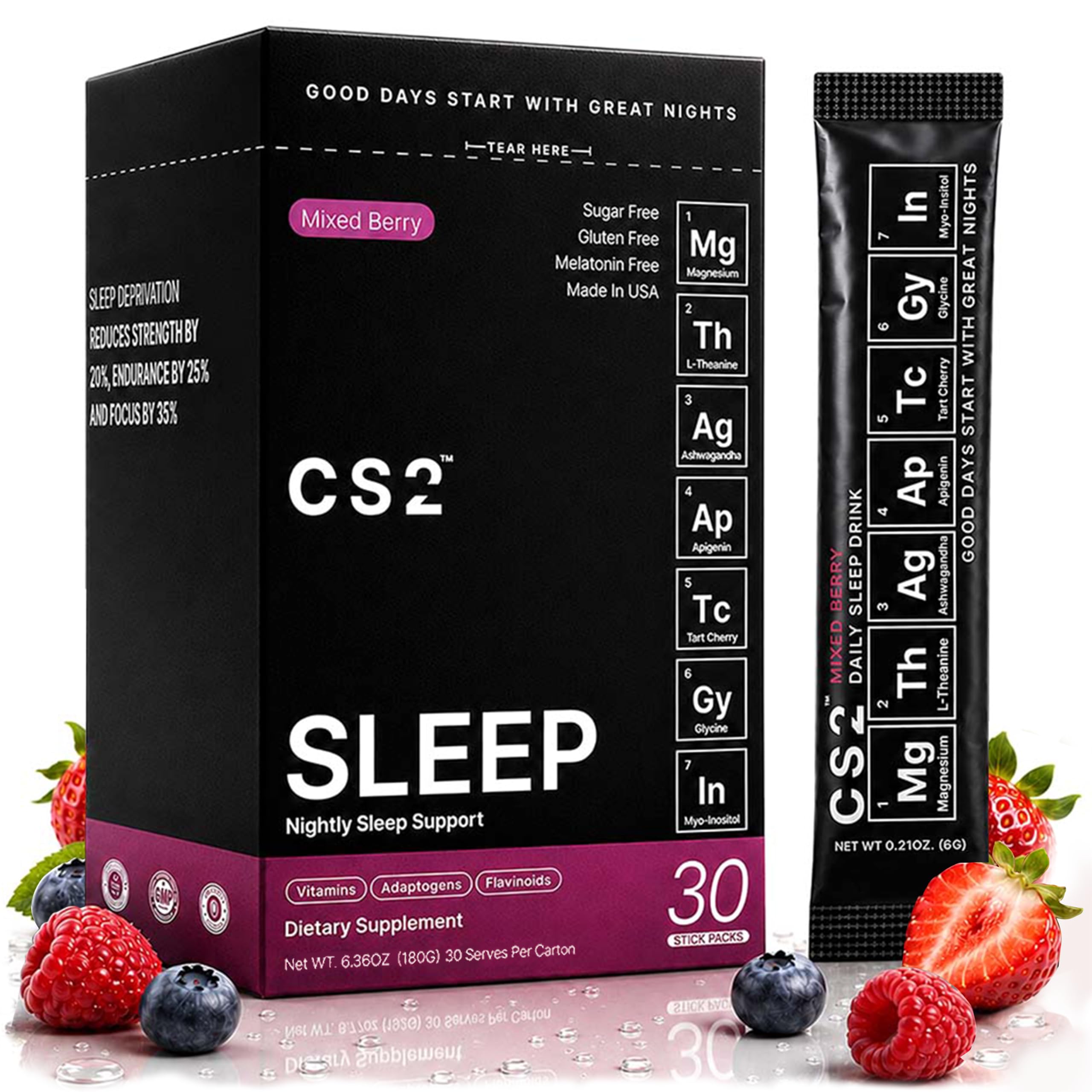 CS2 Sleep Drink Mix packaging front view with mixed berry flavour