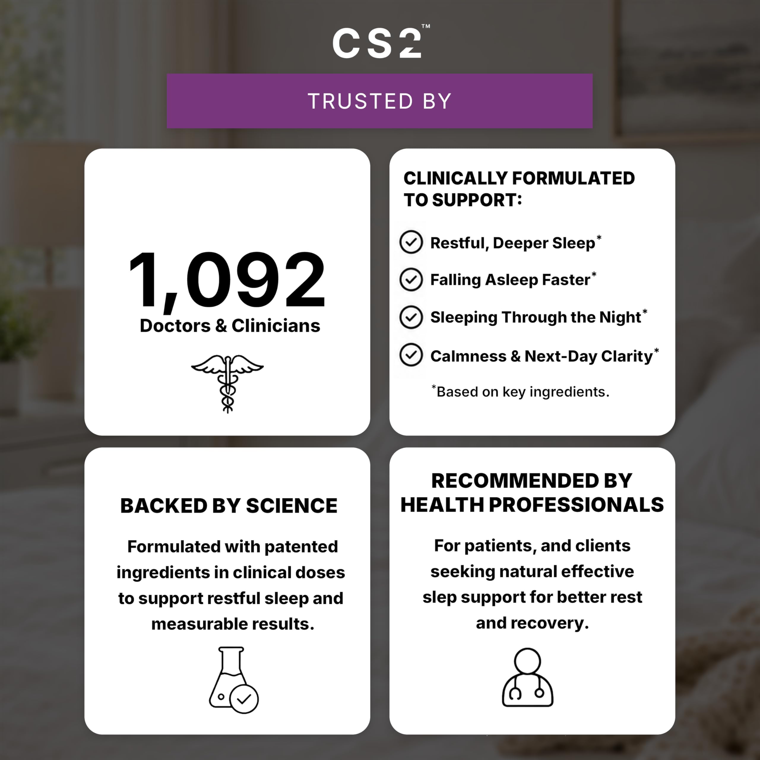 CS2 Sleep Drink Mix stick pack in a glass of water