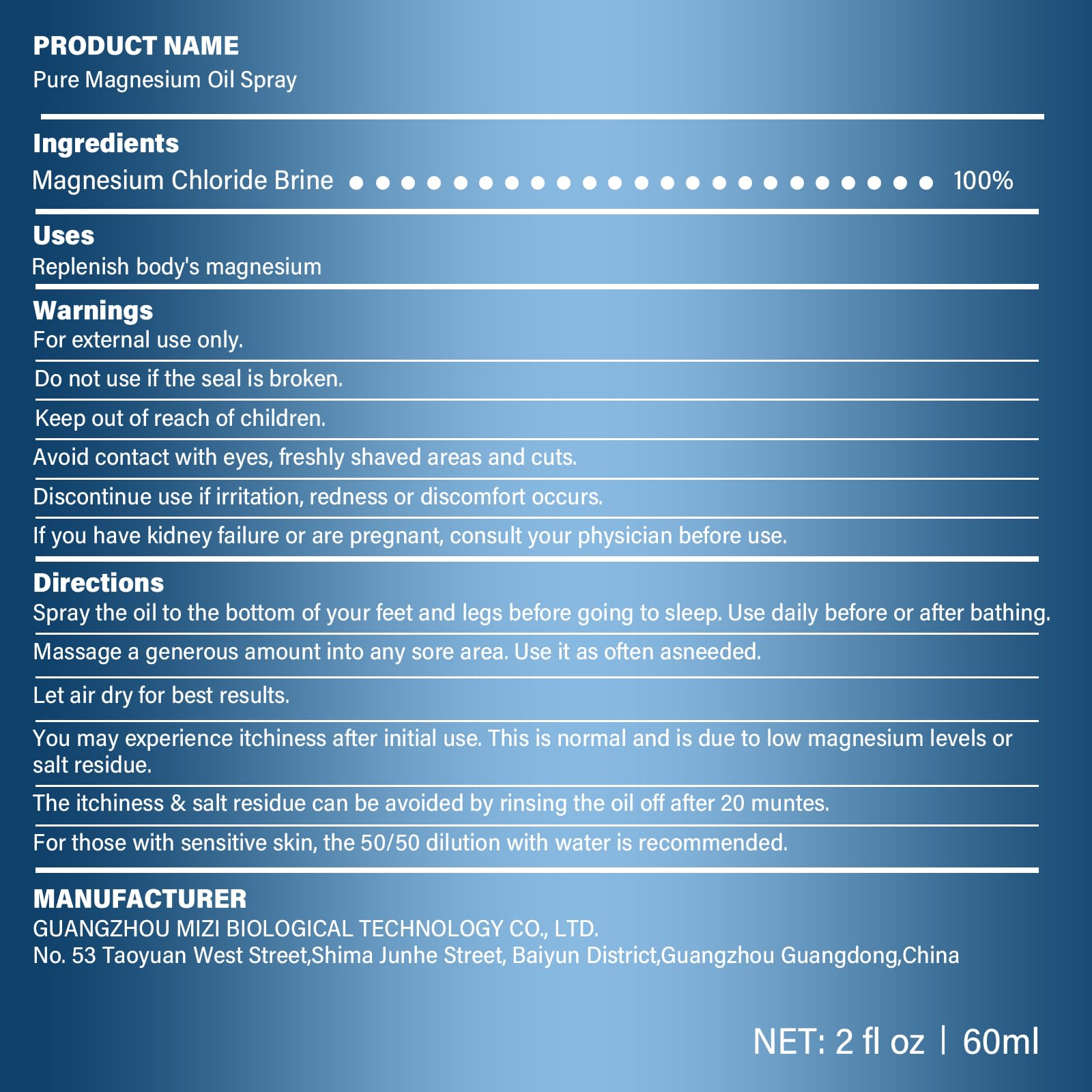 CtoCone Magnesium Oil Spray 100ml back view
