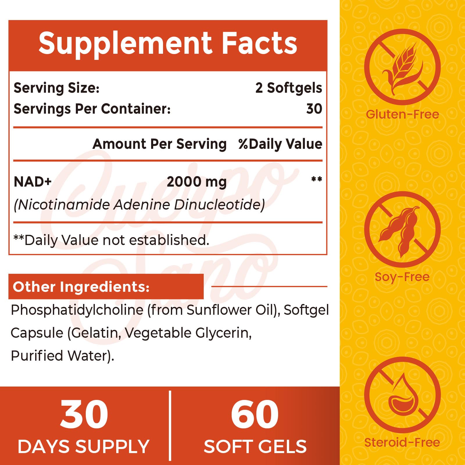 Cuerpo Sano NAD+ 2000mg Supplement Capsules side view
