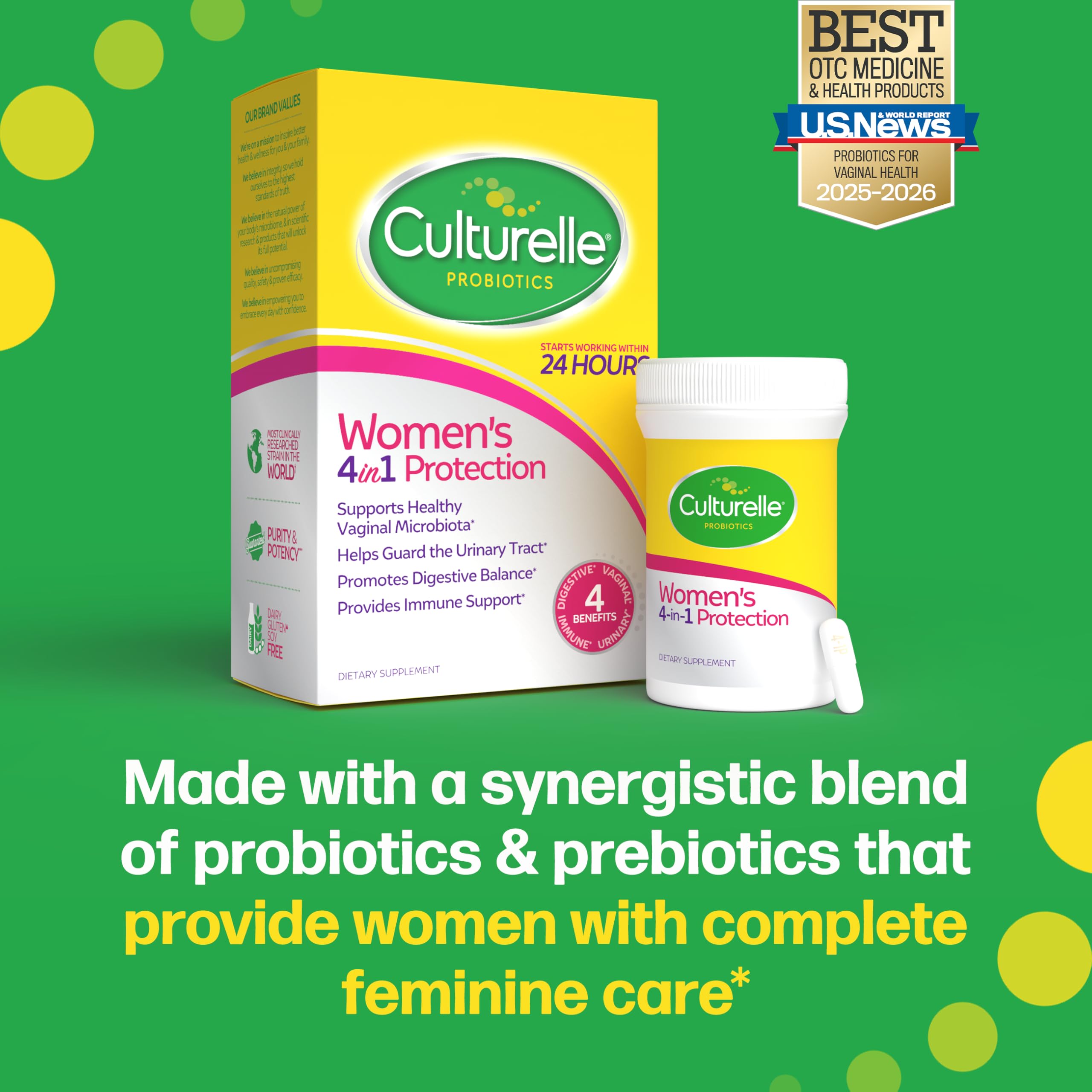 Culturelle 4-in-1 Probiotics for Women capsule in hand