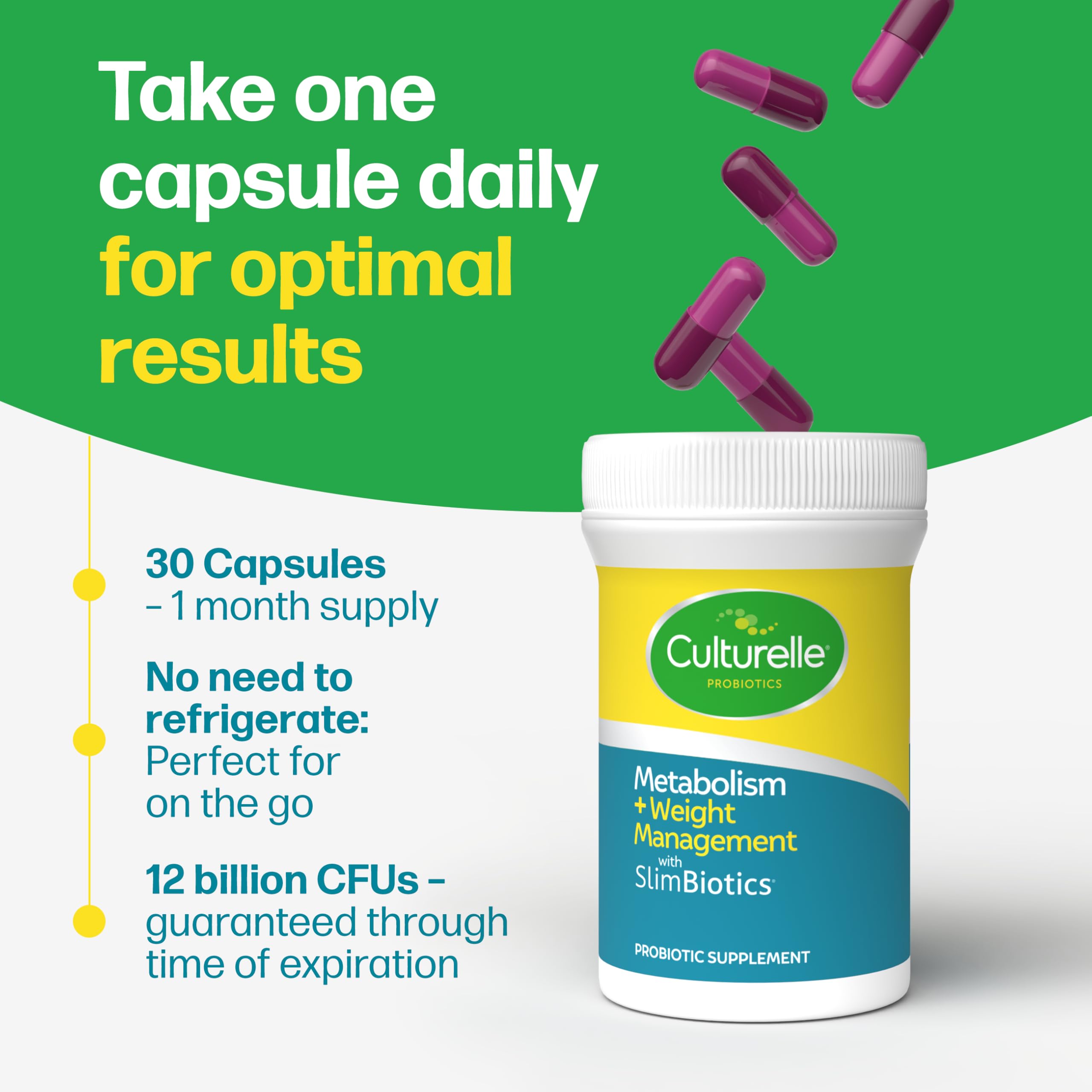 Culturelle a balanced routine Plus SlimBiotics Capsules on a wooden table