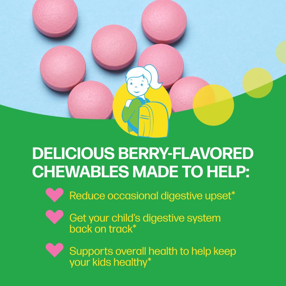 Culturelle Kids Chewable Probiotic on a wooden table with fruits