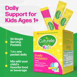Culturelle Kids Daily Probiotic Packets displayed on a kitchen counter