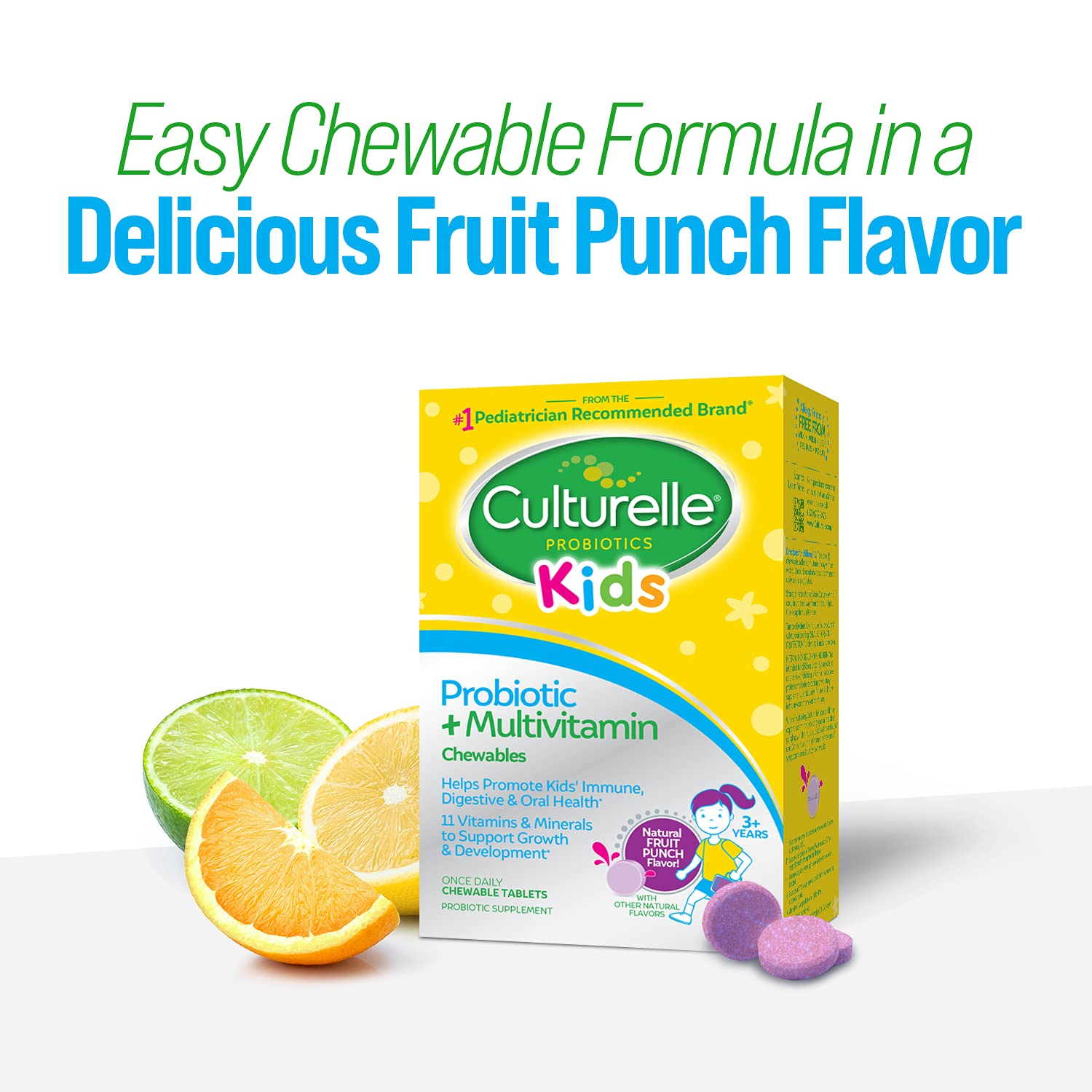 Culturelle Kids Probiotic + Complete Multivitamin Chewables with fresh fruit