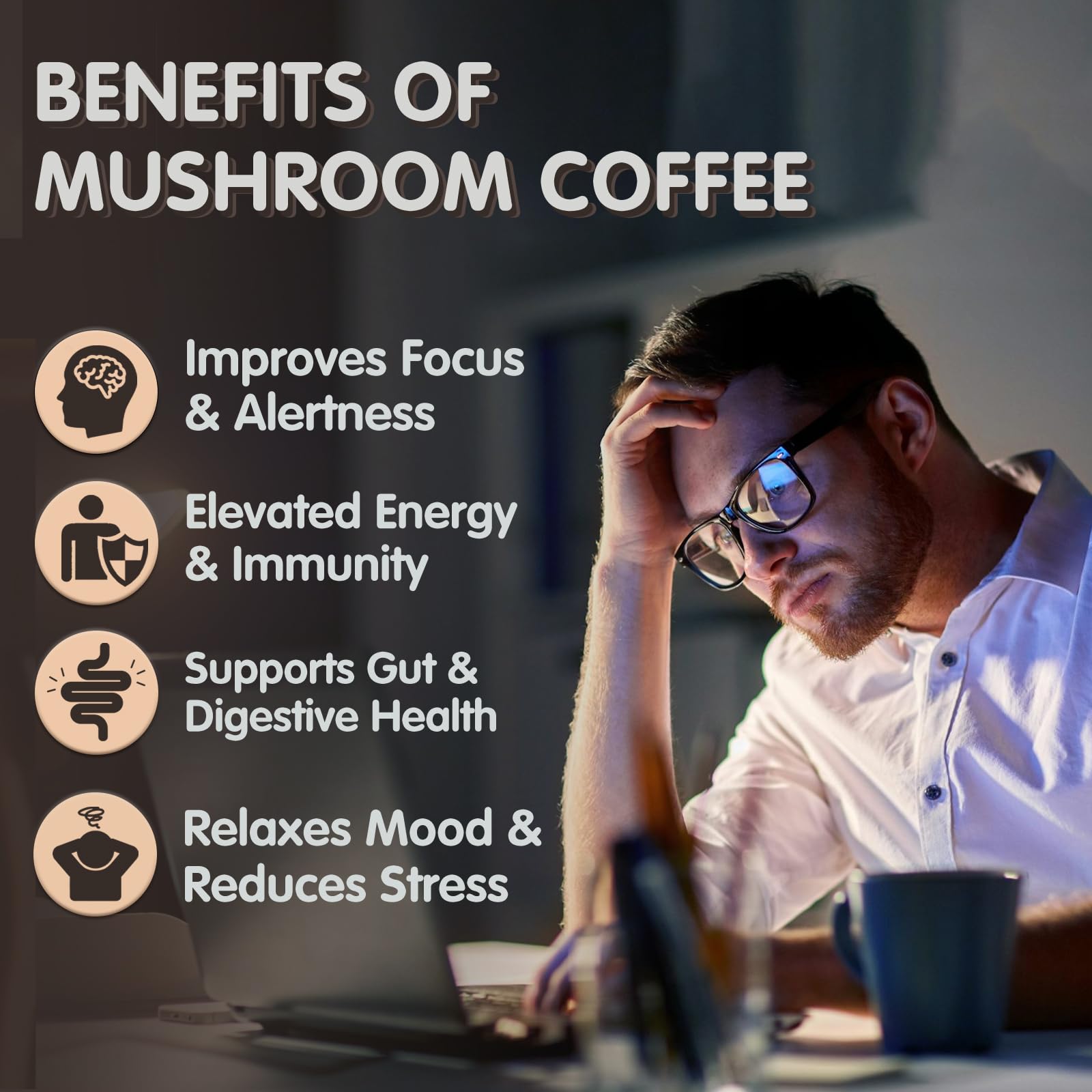 Cup of Balincer Mushroom Coffee with milk