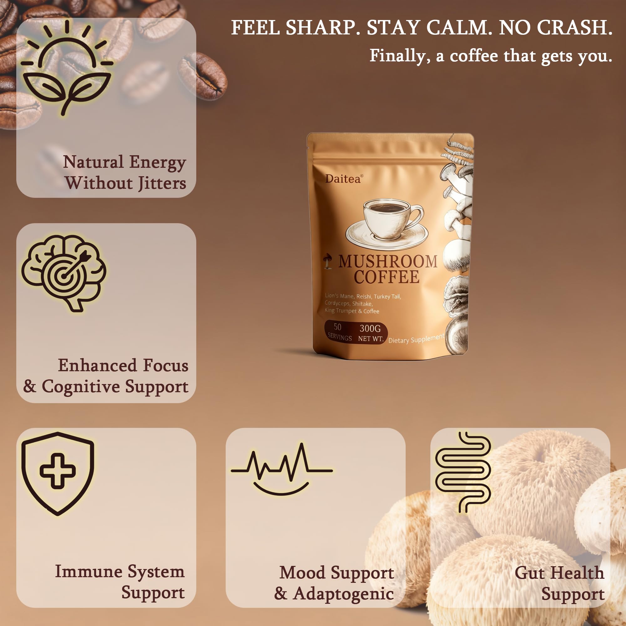 Cup of Daitea Mushroom Coffee Blend prepared