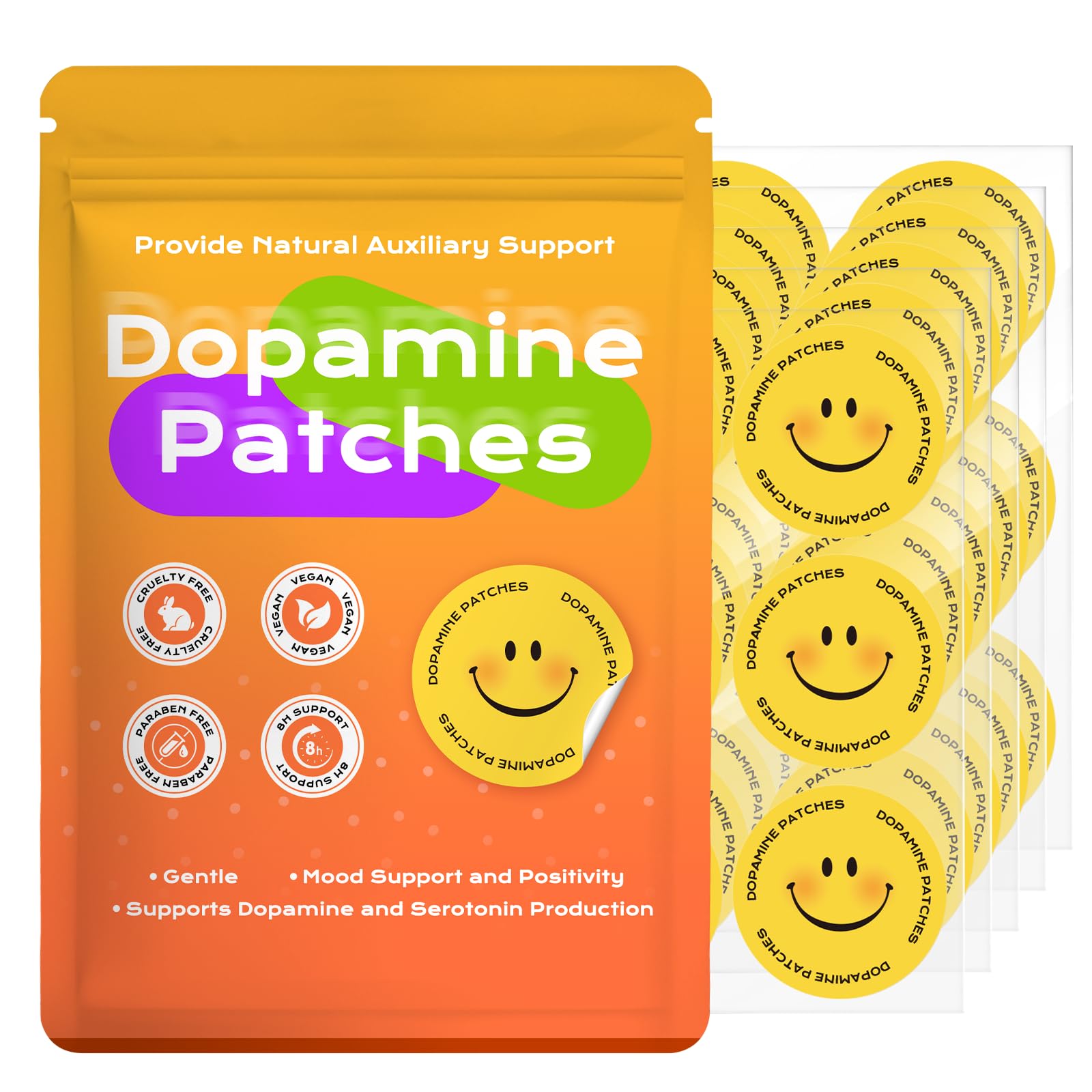 CuqCuzzy 5-HTP dopamine patches front view in packaging