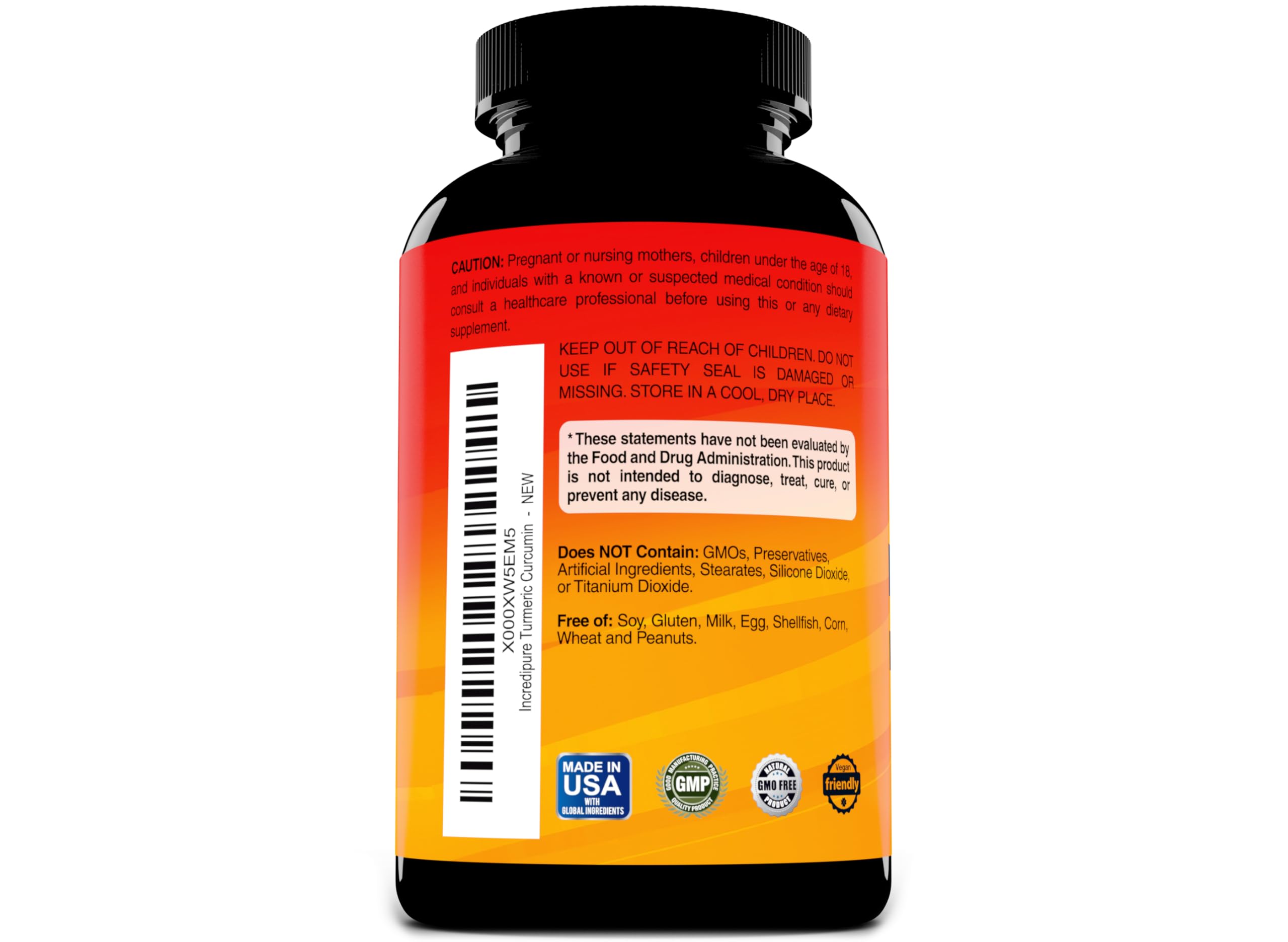 Curcumin Incredipure Turmeric Curcumin 750mg capsules bottle with label