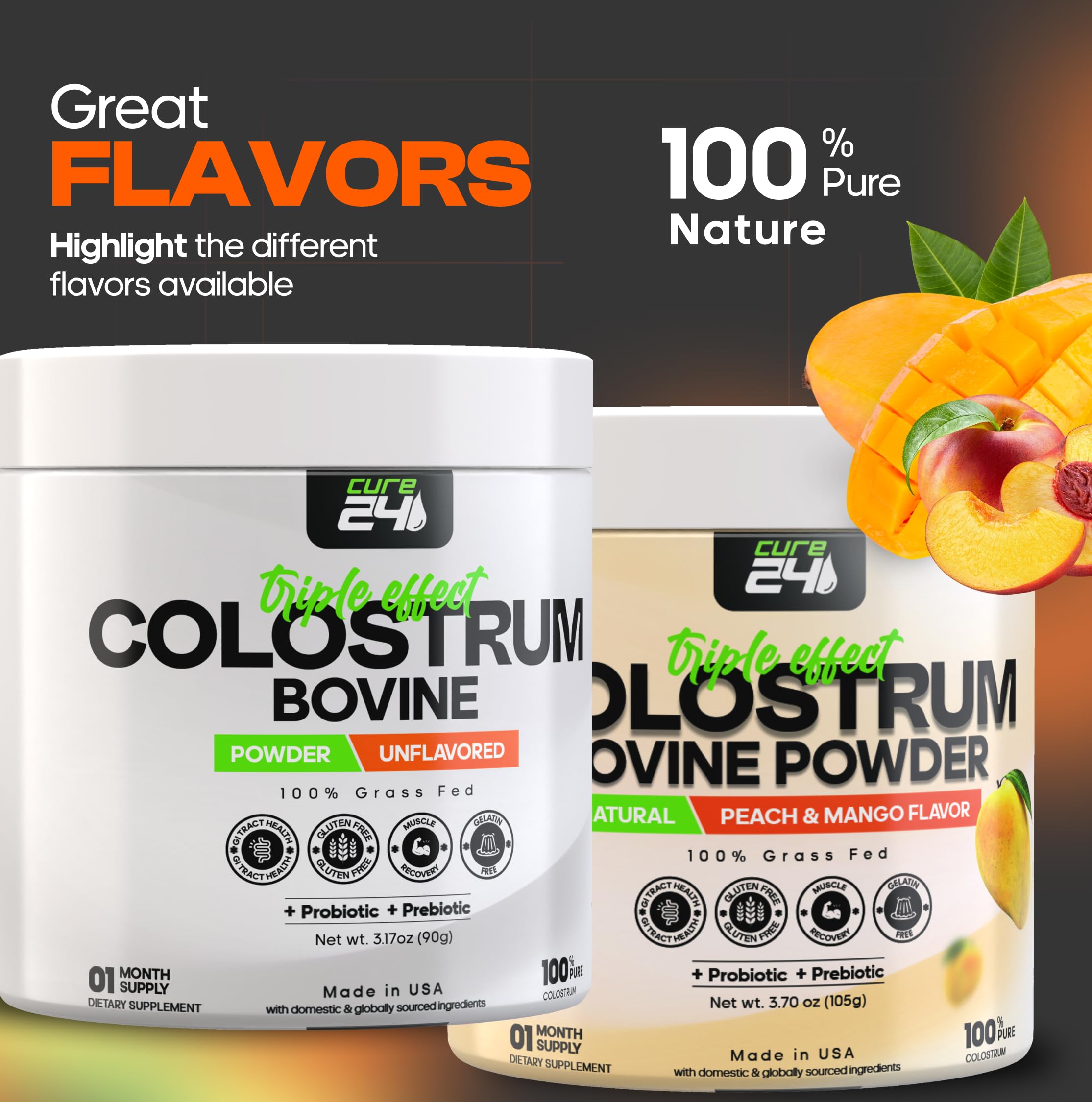 Cure24 Colostrum x3 nutritional information on packaging