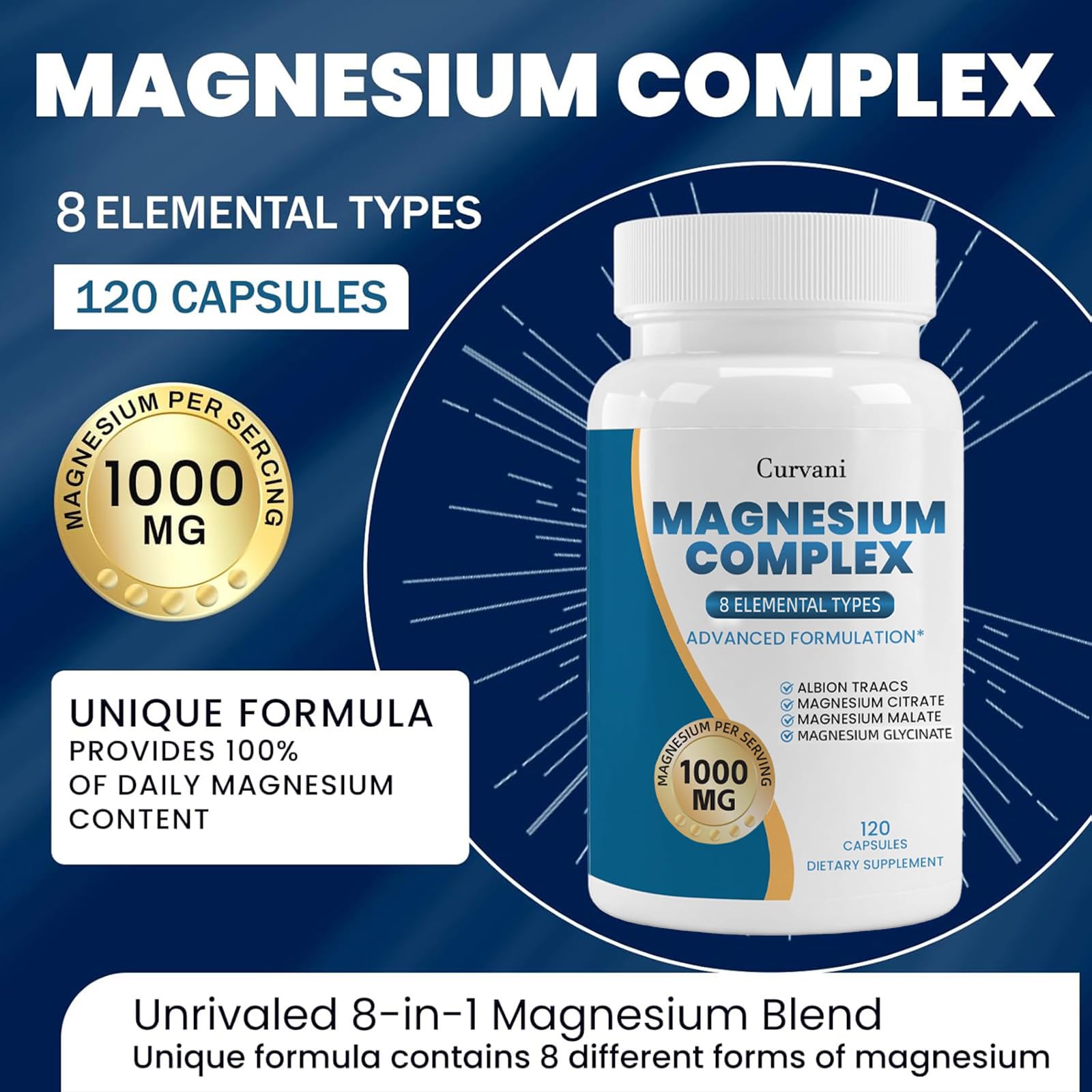 Curvani Magnesium Complex 132g back view with ingredient list