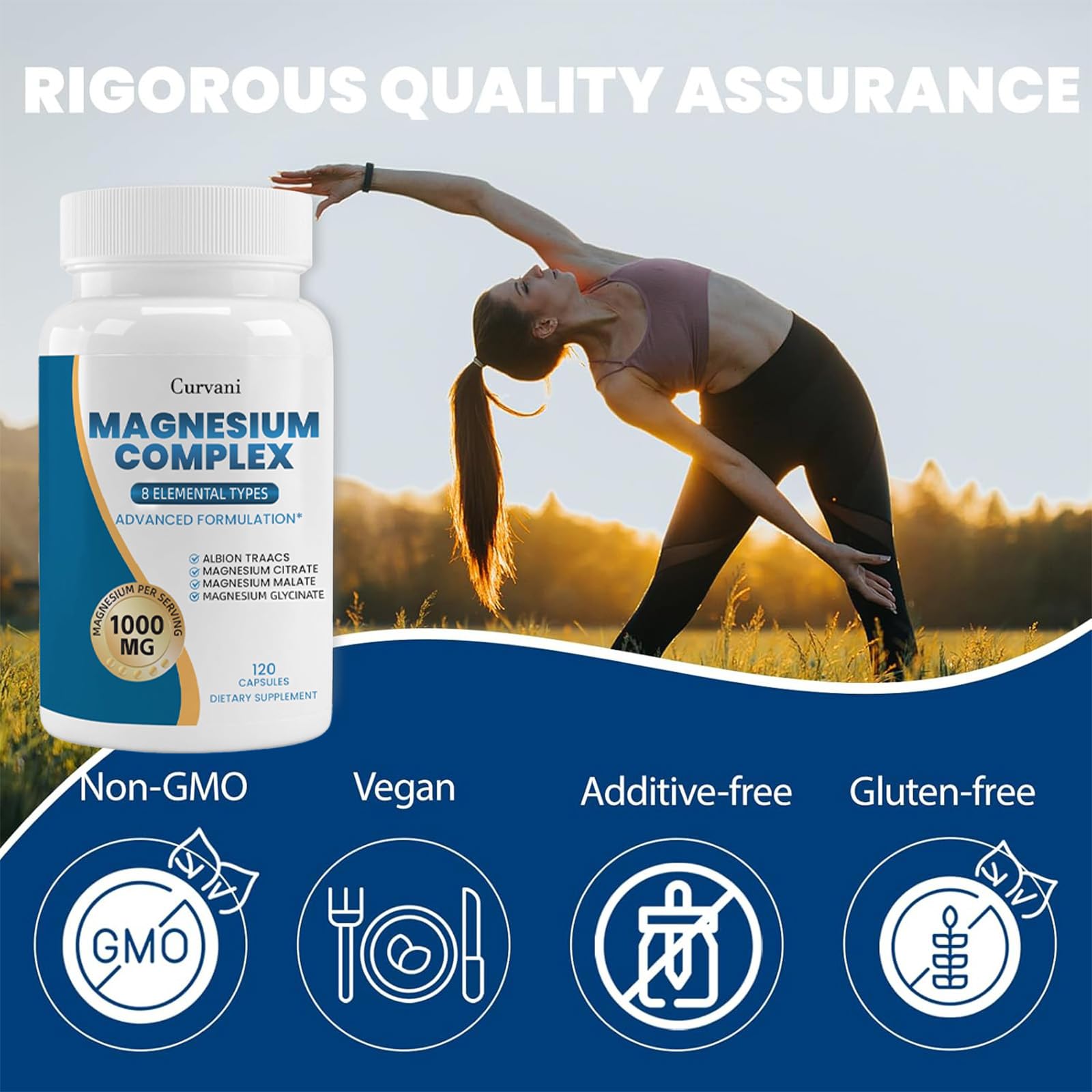 Curvani Magnesium Complex 132g lifestyle scene with capsules