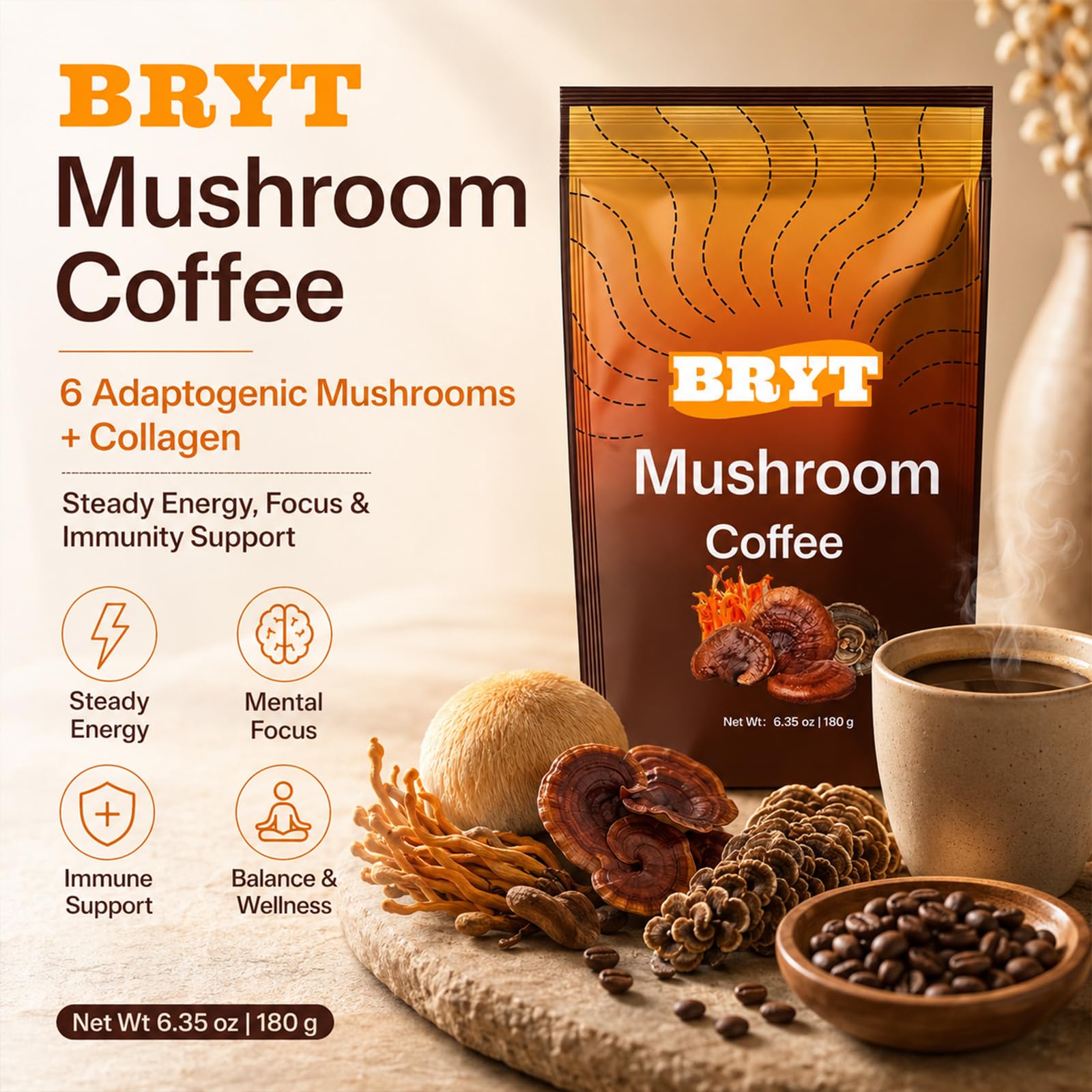 Curvani Mushroom Coffee Blend ingredients list