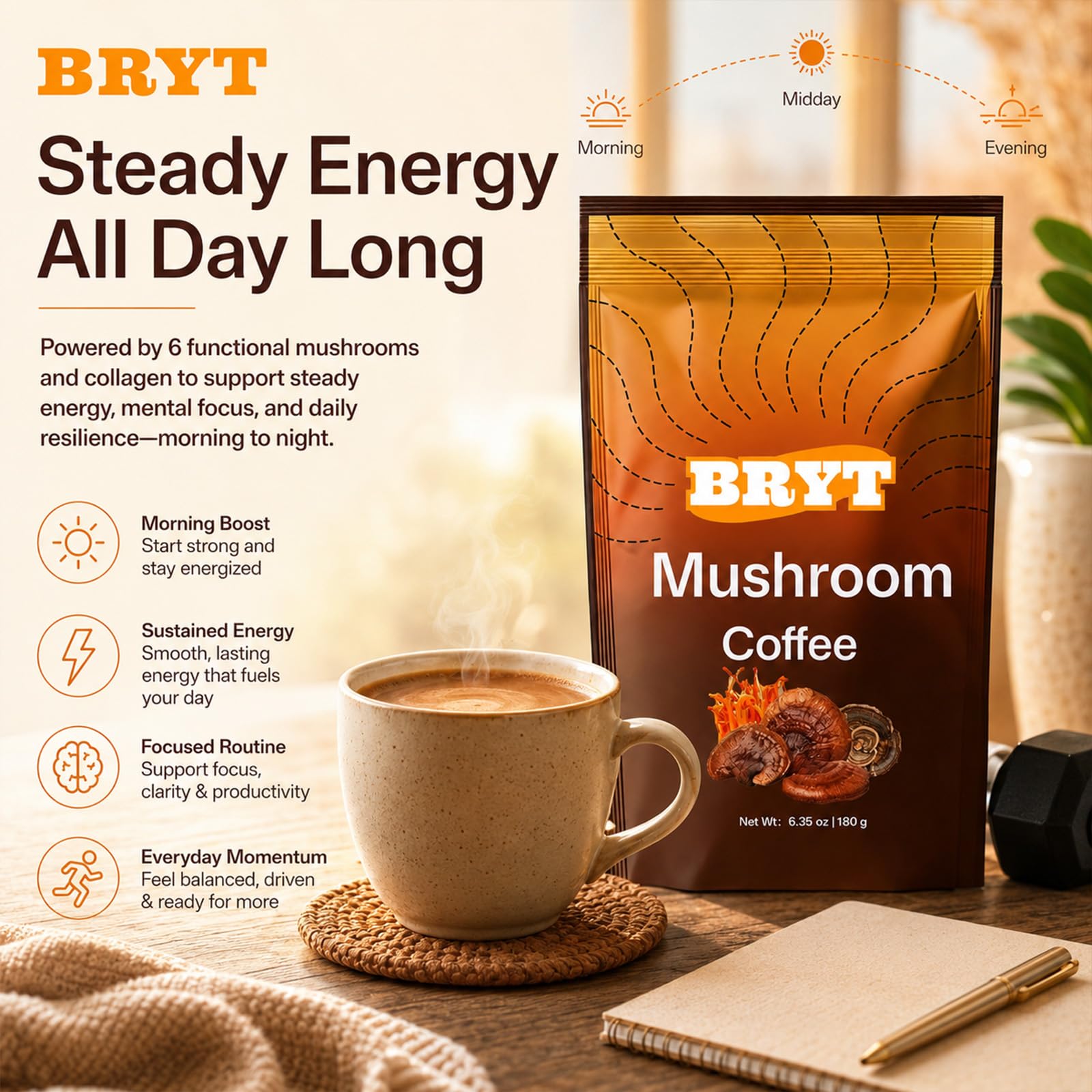 Curvani Mushroom Coffee Blend preparation with oat milk