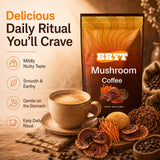 Curvani Mushroom Coffee Blend with mushrooms displayed