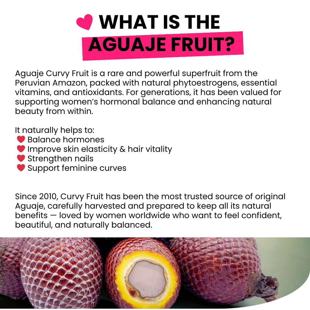 Curvy Fruit Aguaje Capsules with a hand holding a capsule