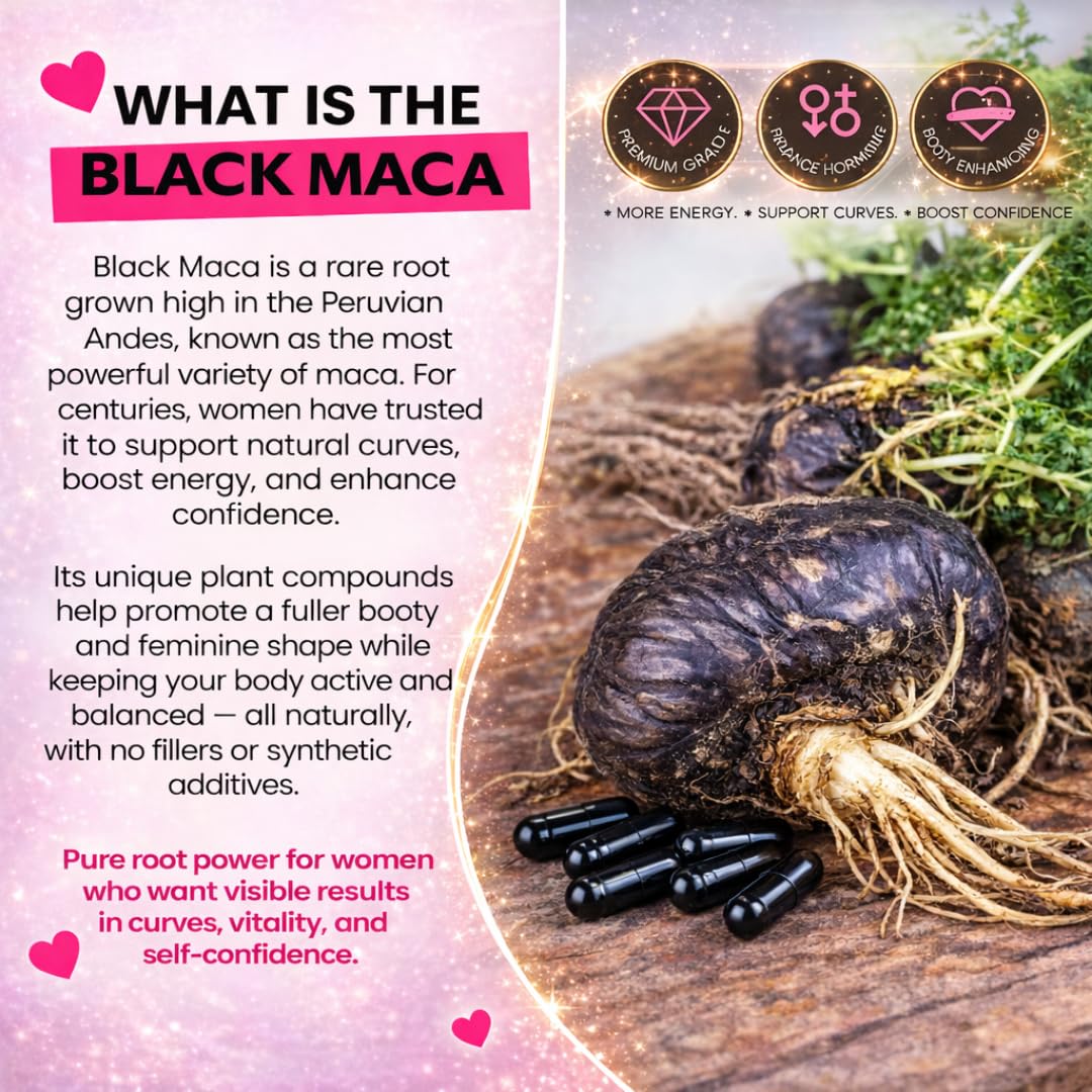 Curvy Fruit Black Maca Root Supplement back view with ingredient list