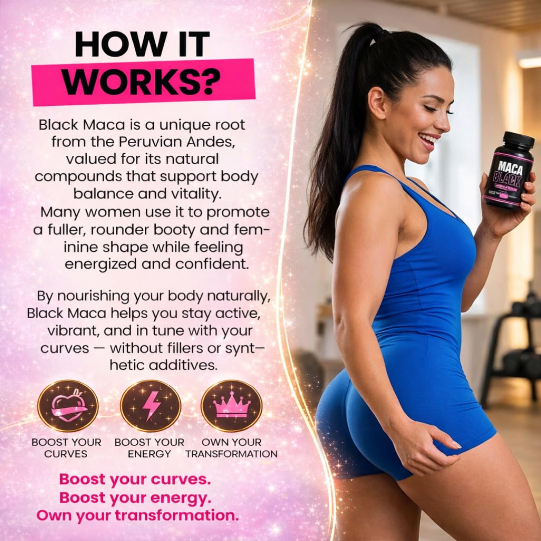 Curvy Fruit Black Maca Root Supplement lifestyle scene on a kitchen counter