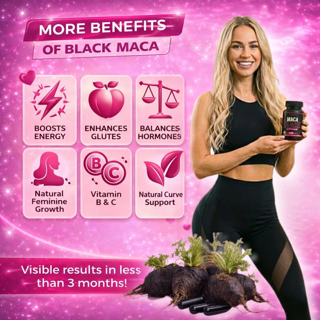 Curvy Fruit Black Maca Root Supplement opened package with capsules