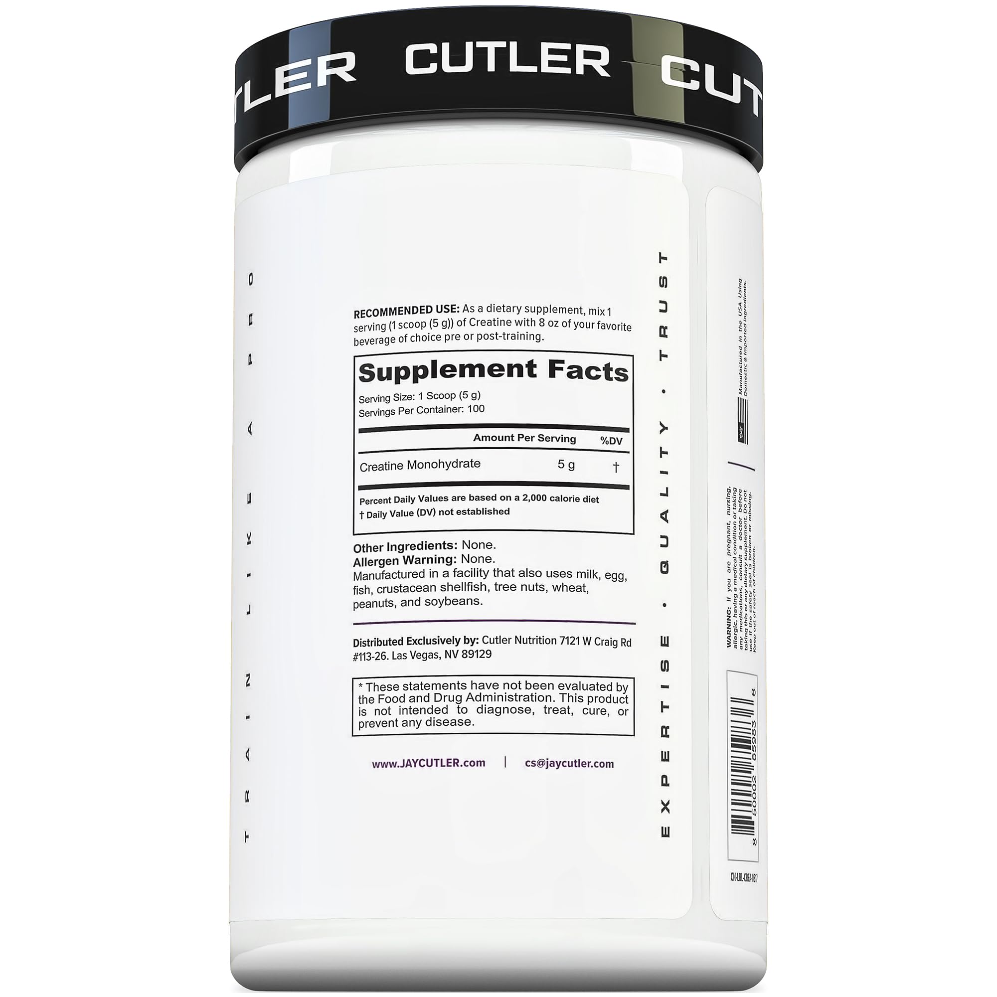 Cutler Nutrition Creatine Monohydrate 5g unflavoured powder packaging