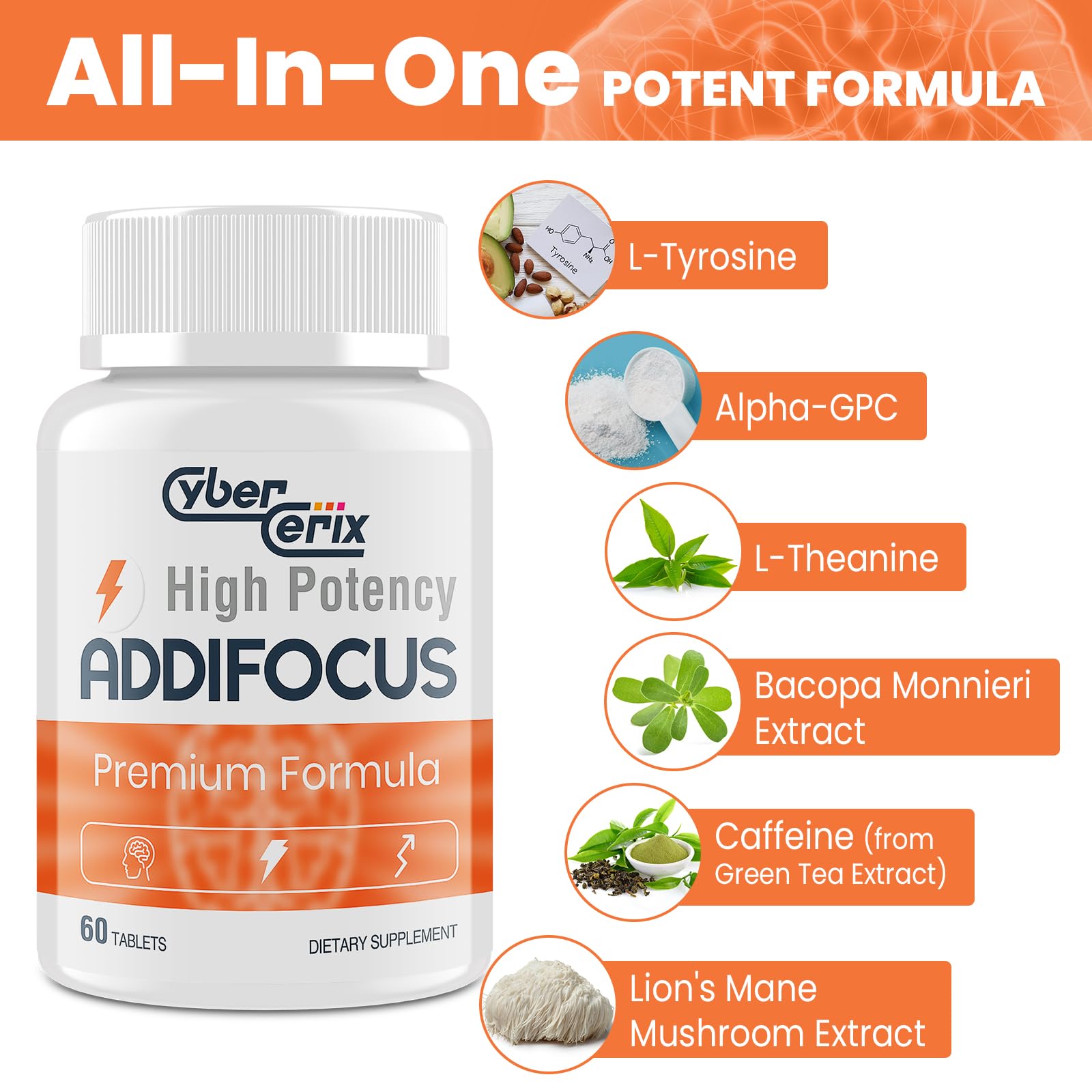 CyberCerix Ginkgo Biloba 17-in-1 Brain Supplement back view