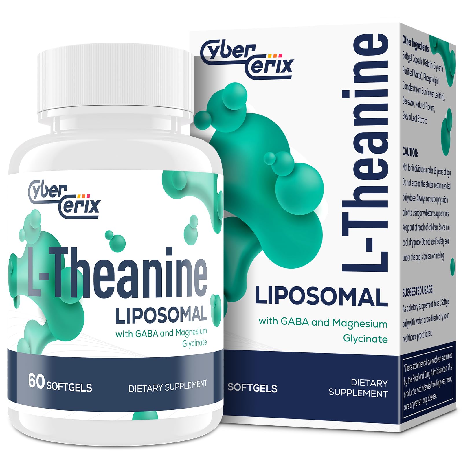 CyberCerix L-Theanine 500mg supplement softgel front view