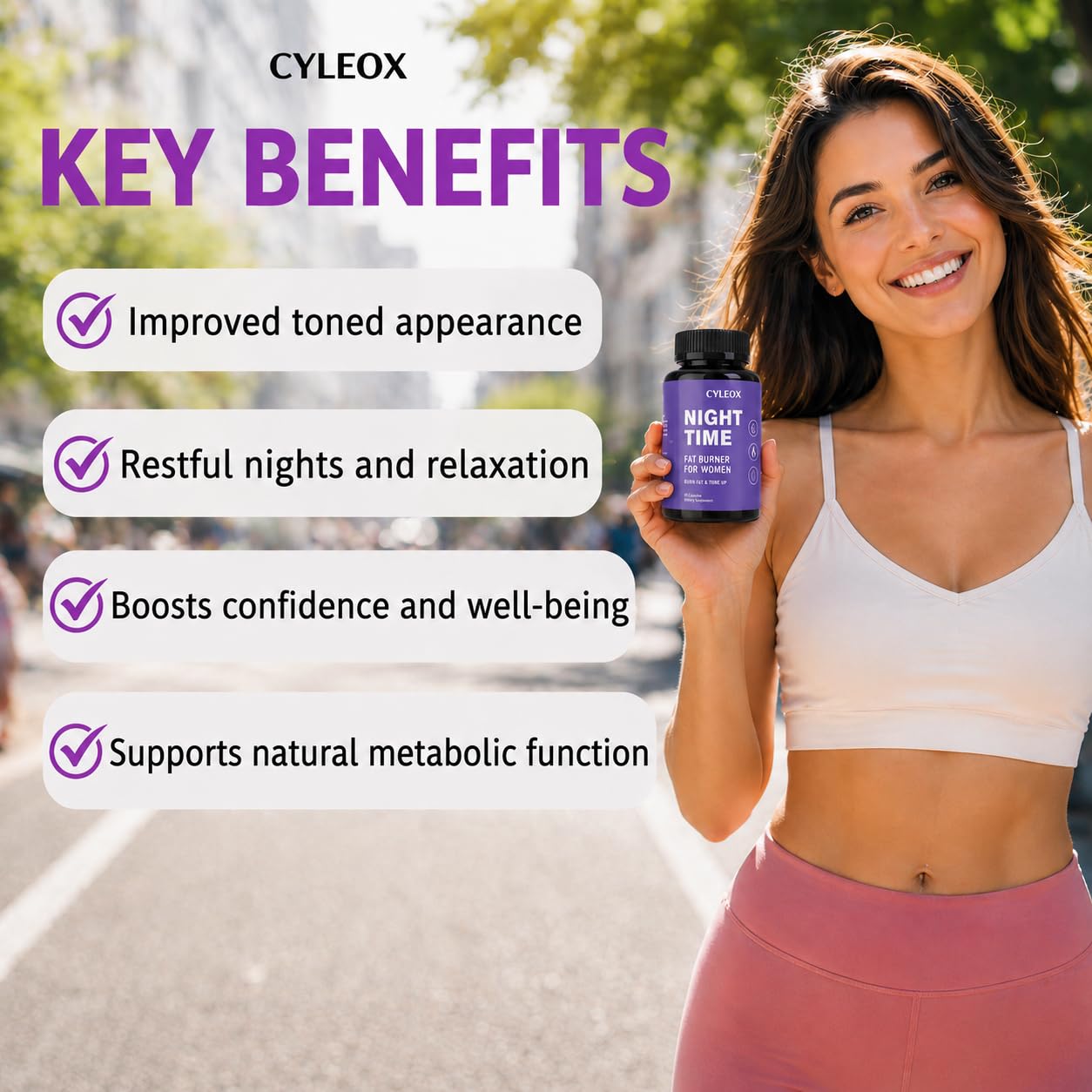 Cyleox Night Time Fat Burner for Women packaging details