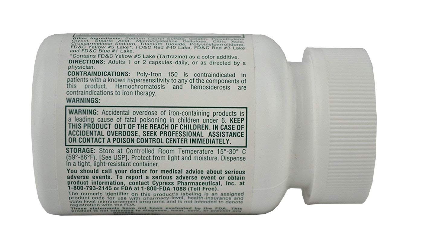 Cypress Pharmaceutical Poly-Iron 150 Capsules side view