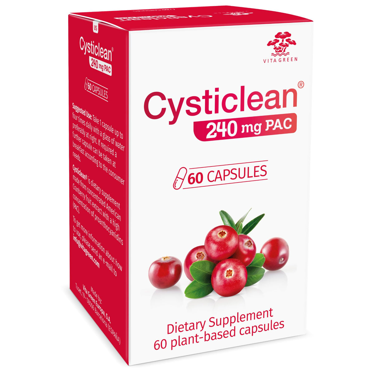 Cysticlean Cranberry Extract 240mg PAC front view