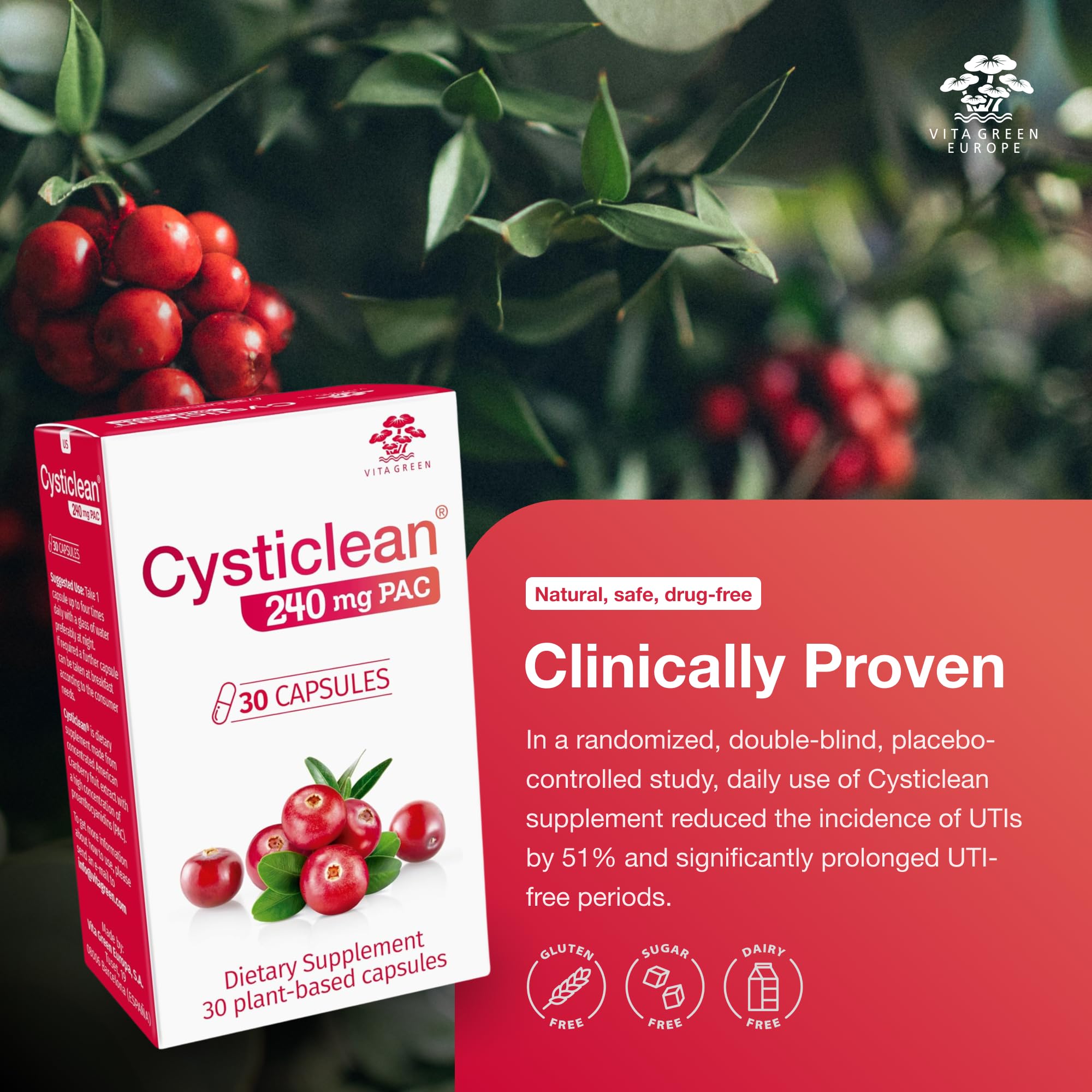 Cysticlean Cranberry Extract 240mg PAC packaging