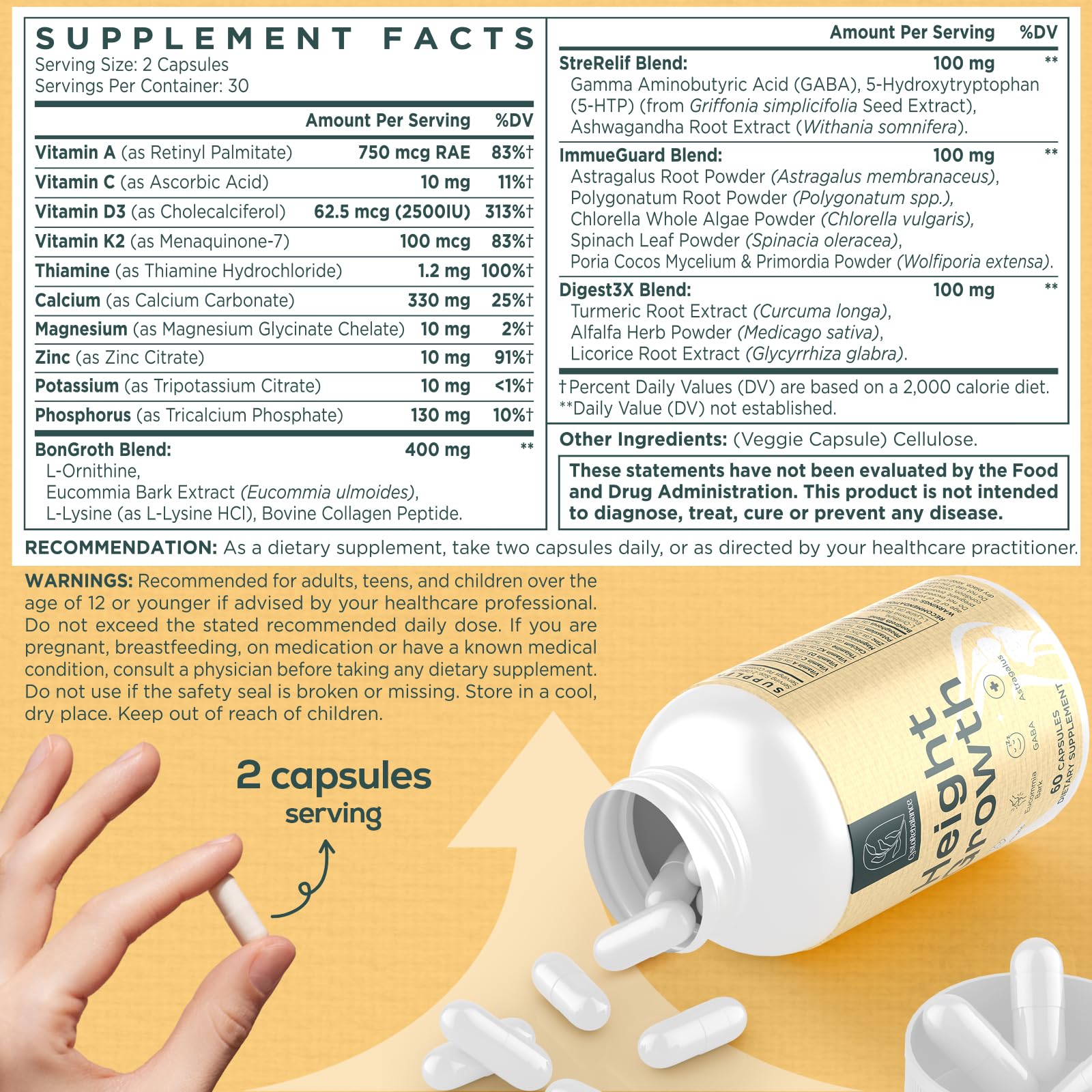 CystoRebalance Bone Strength Supplement 25-in-1 ingredients list