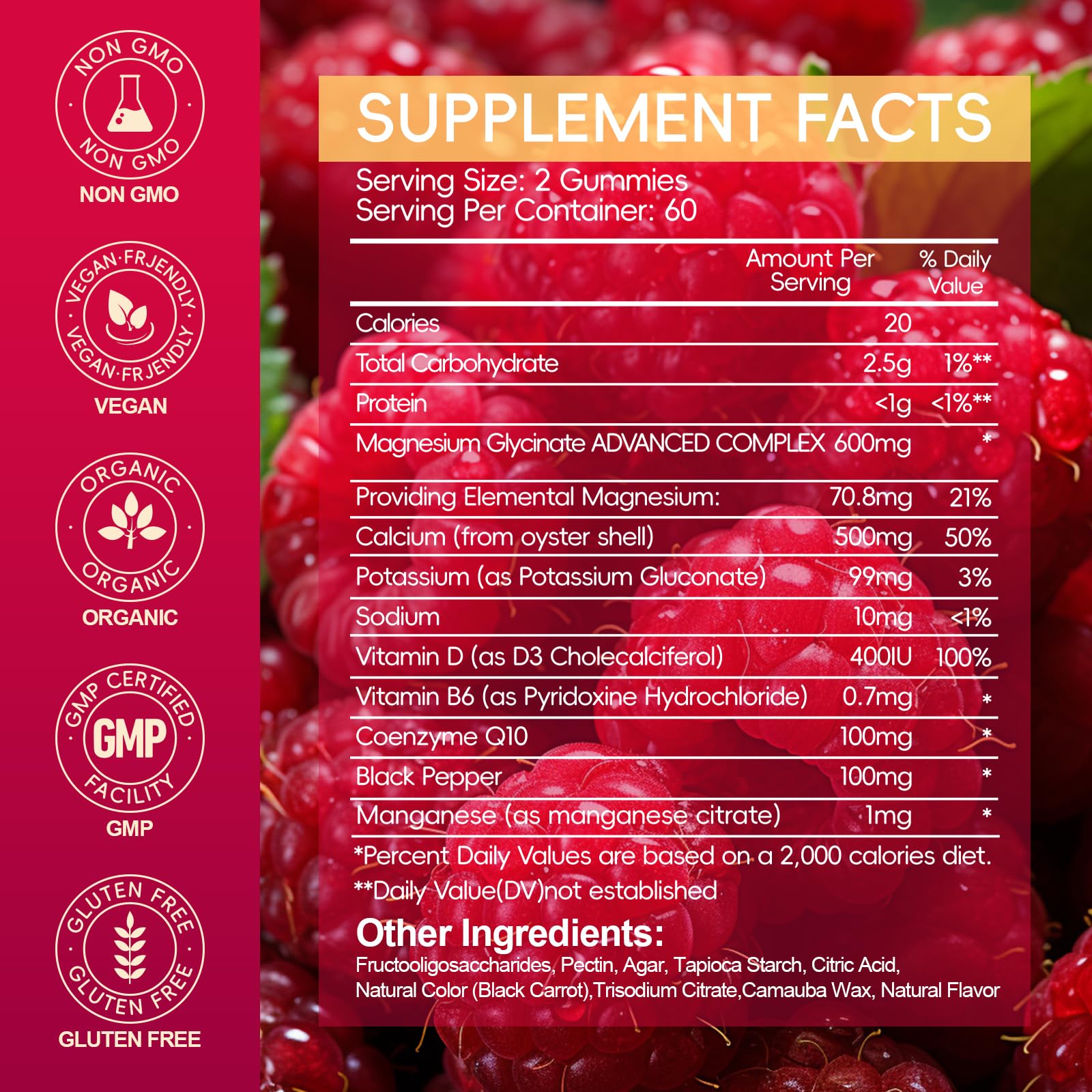 Cytona Magnesium Glycinate Gummies 600mg raspberry flavour close-up