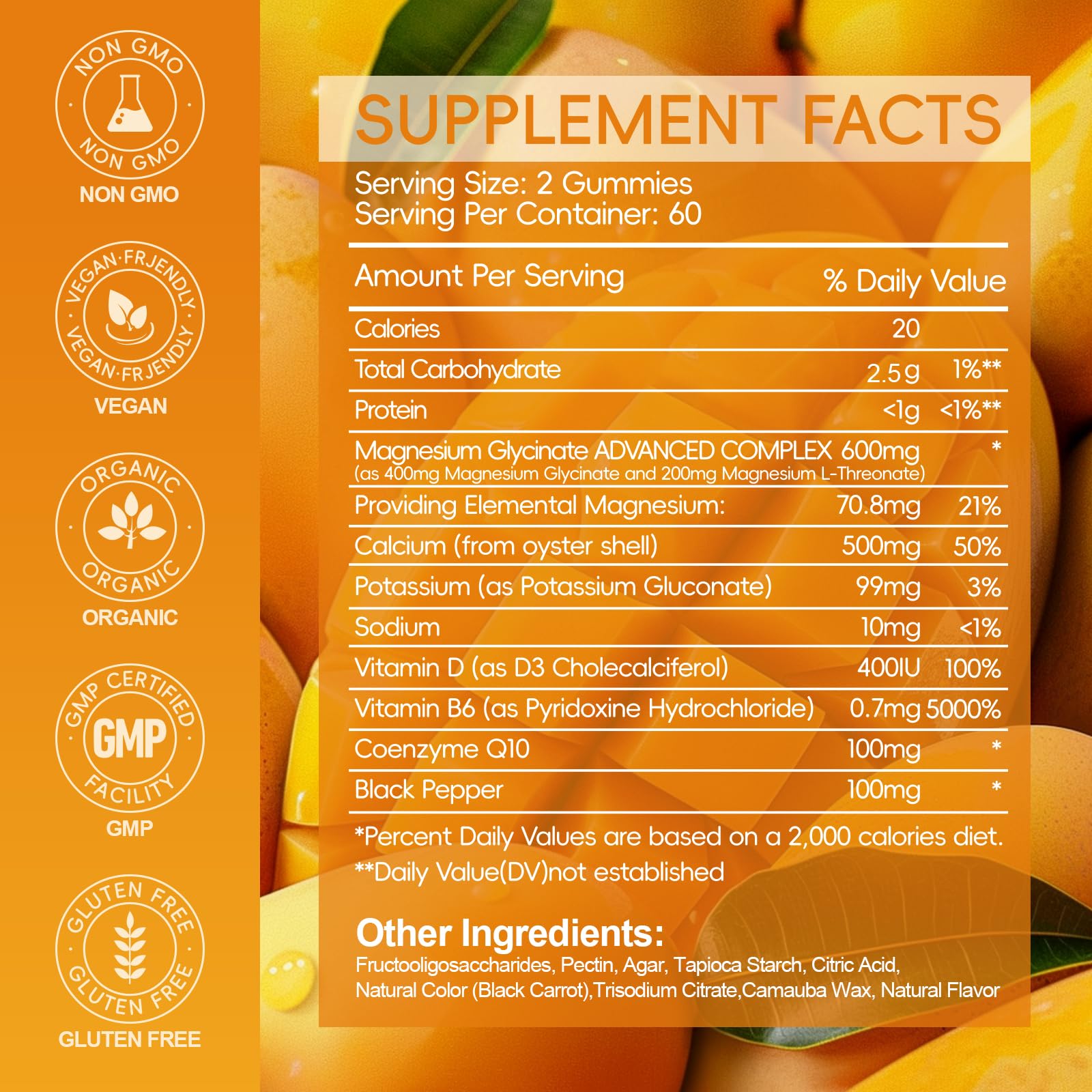 Cytona Magnesium Glycinate Gummies with nutritional information