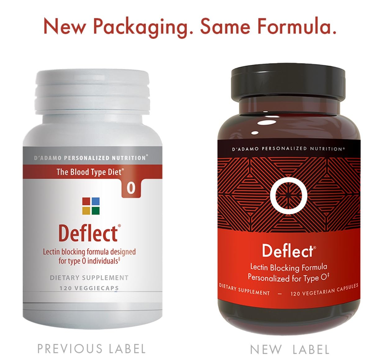 D'Adamo Deflect O supplement capsules on a wooden table