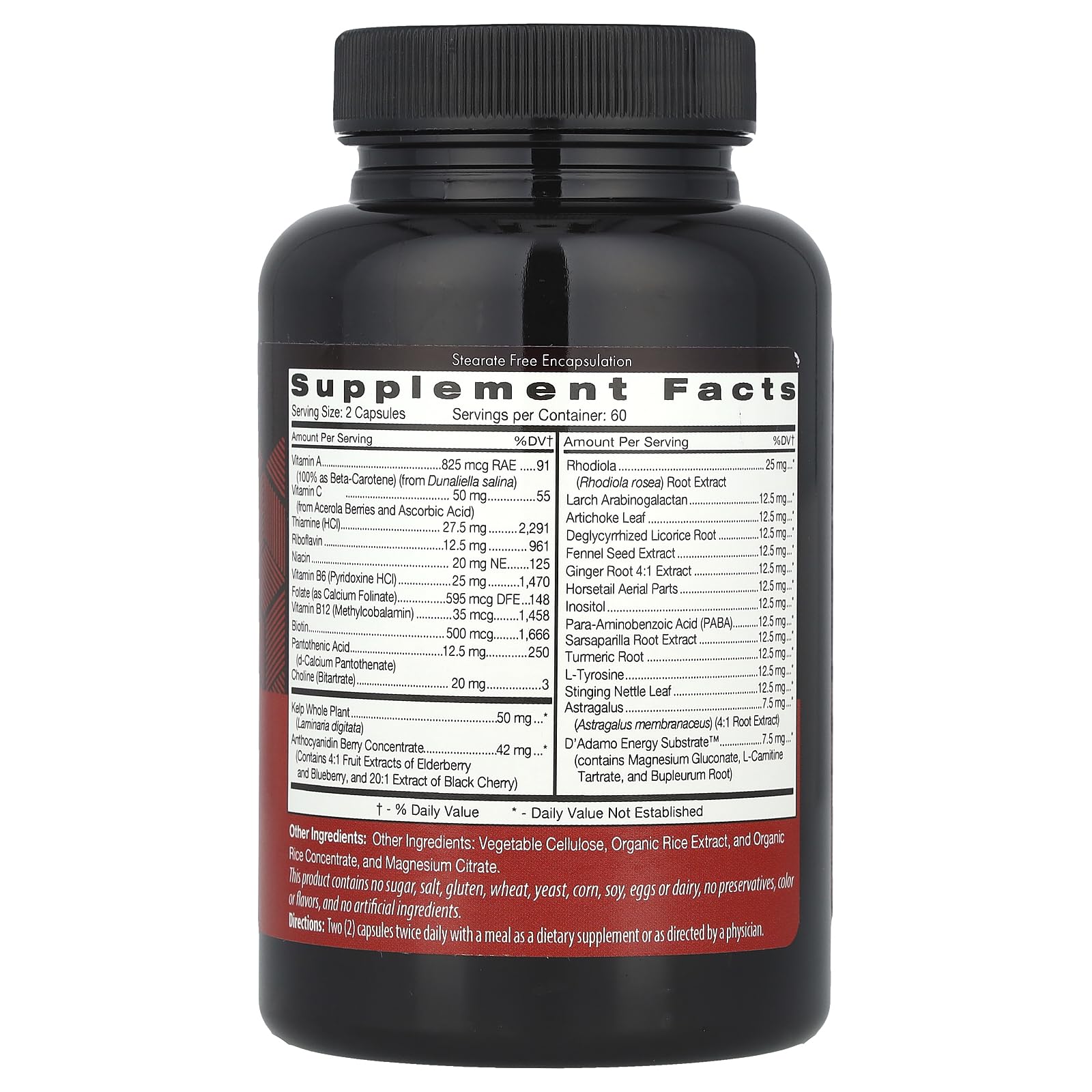 D'Adamo Polyvite Pro Multi-Vitamin (Type O) 120c capsule bottle side view