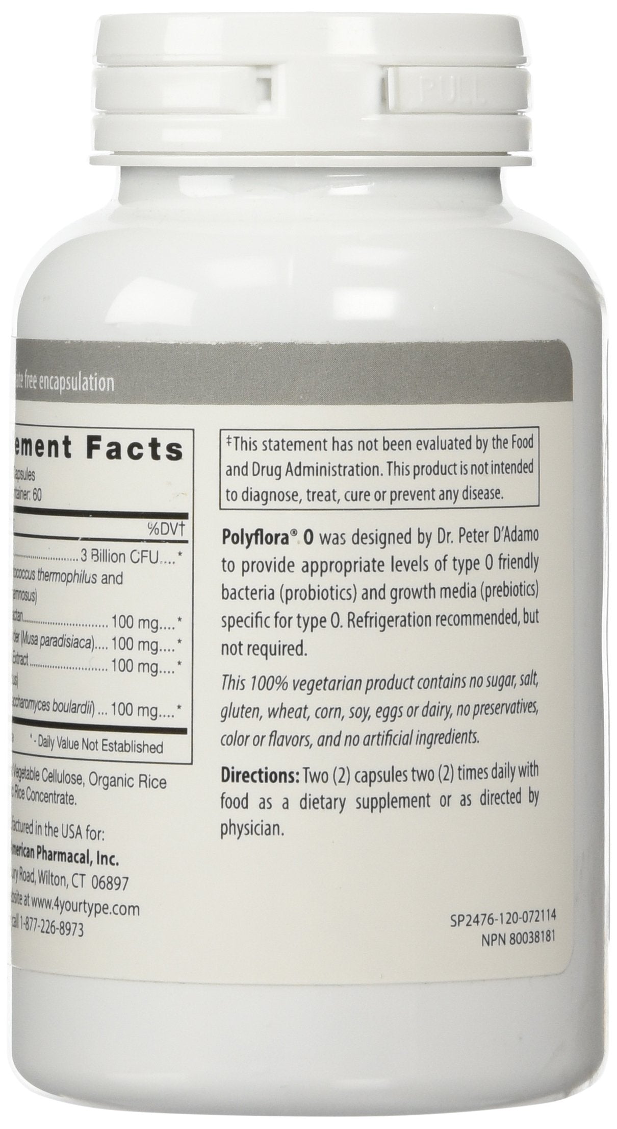 D'Adamo Probiotic Capsules showing dosage information