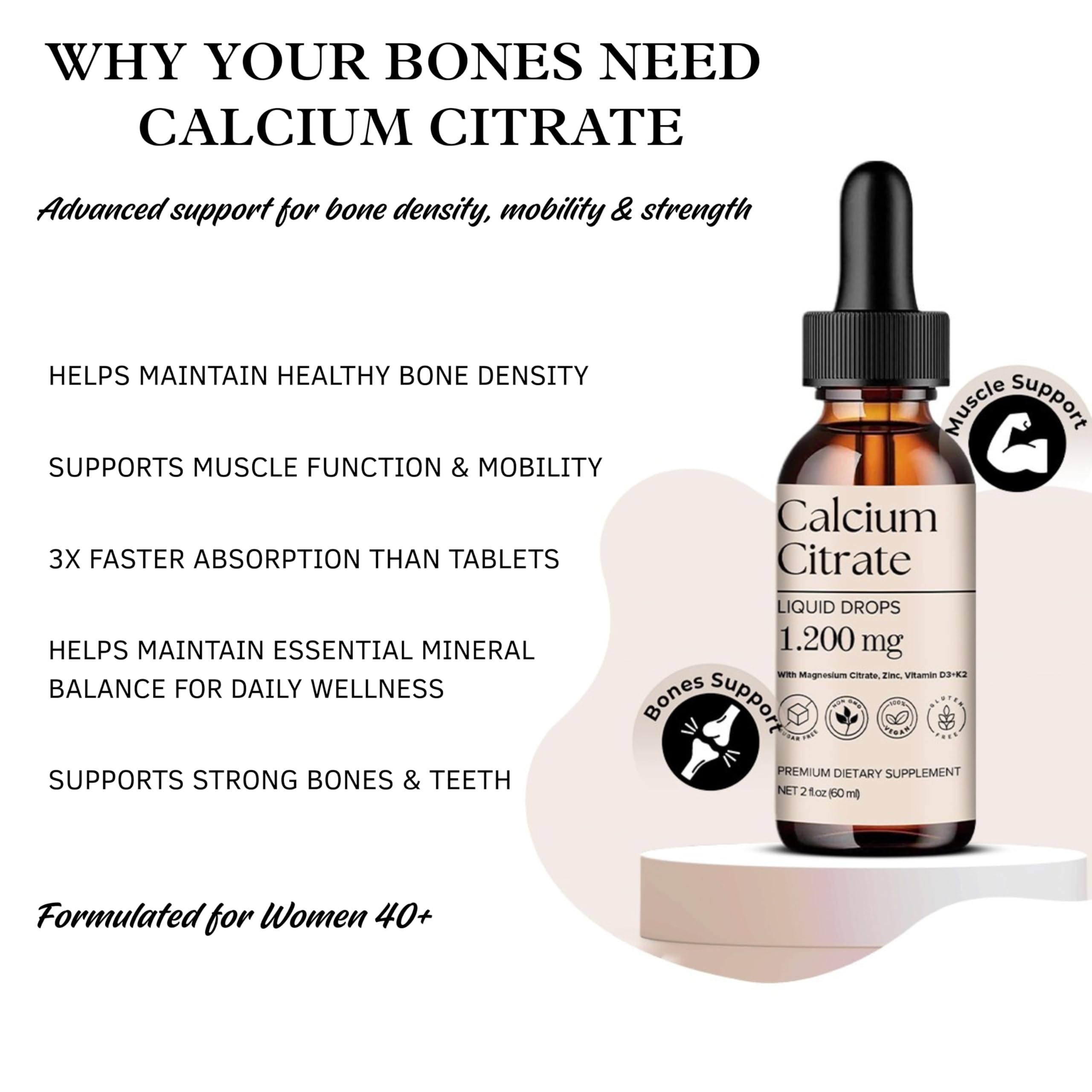 D L S Calcium Citrate Liquid Drops 1200mg bottle side view